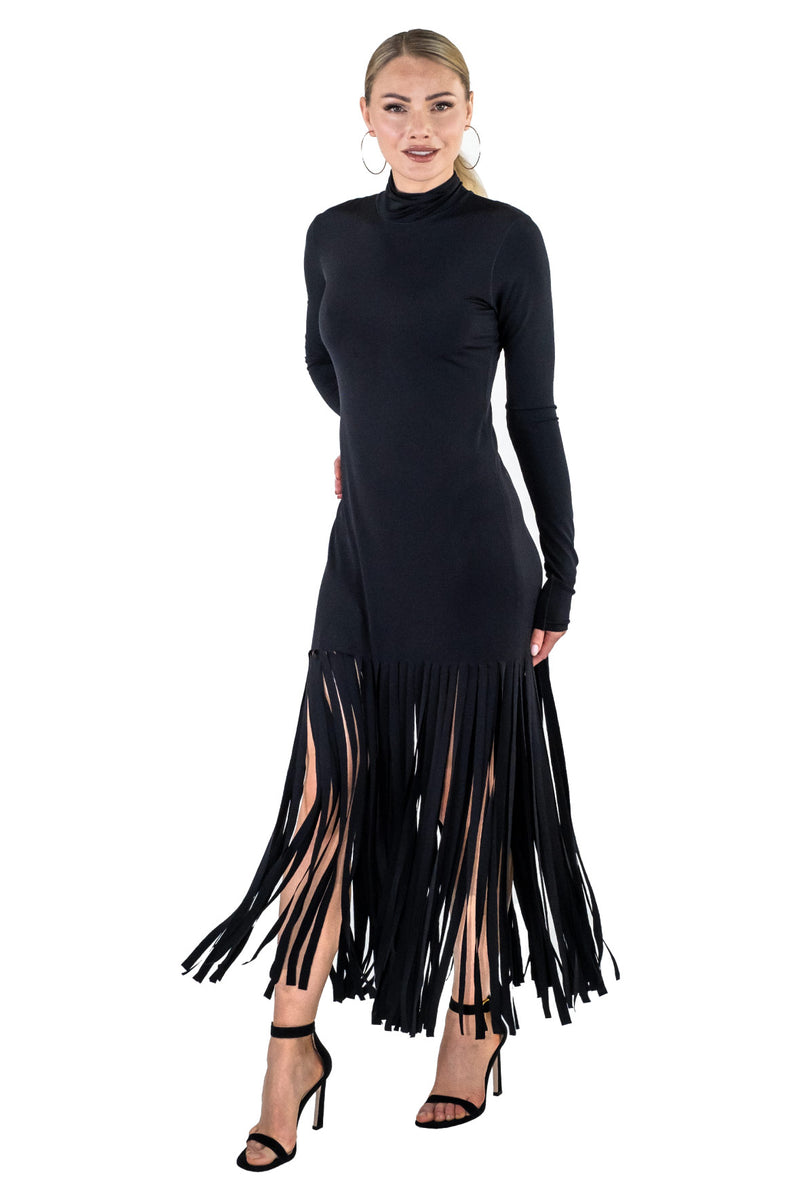 Kadas Mock Neck Fringe Dress