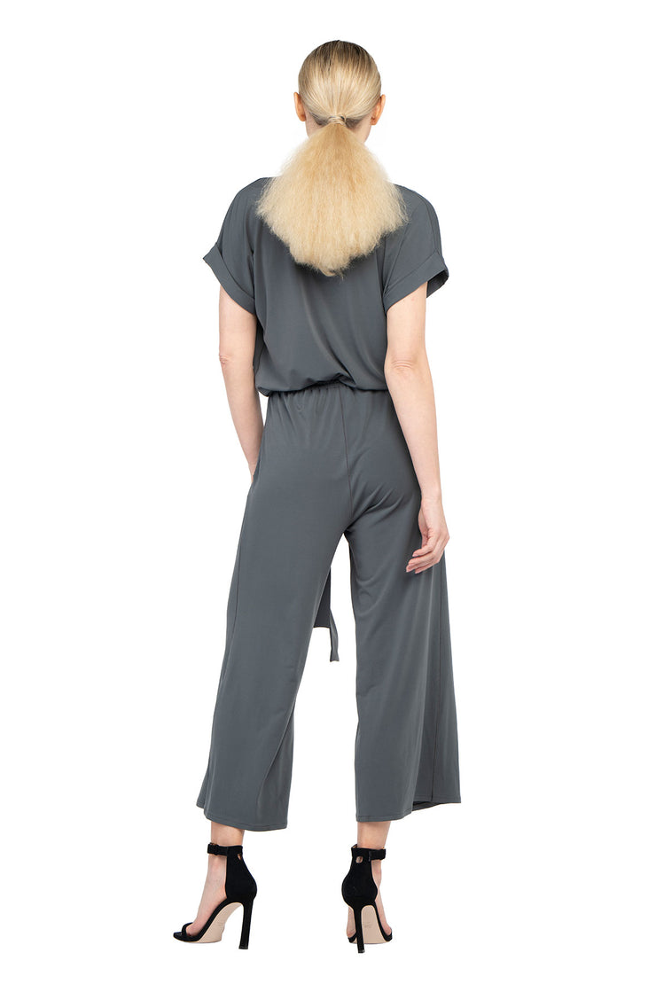 S/SL Fold Over Wide Leg Pocket Cropped Jumpsuit