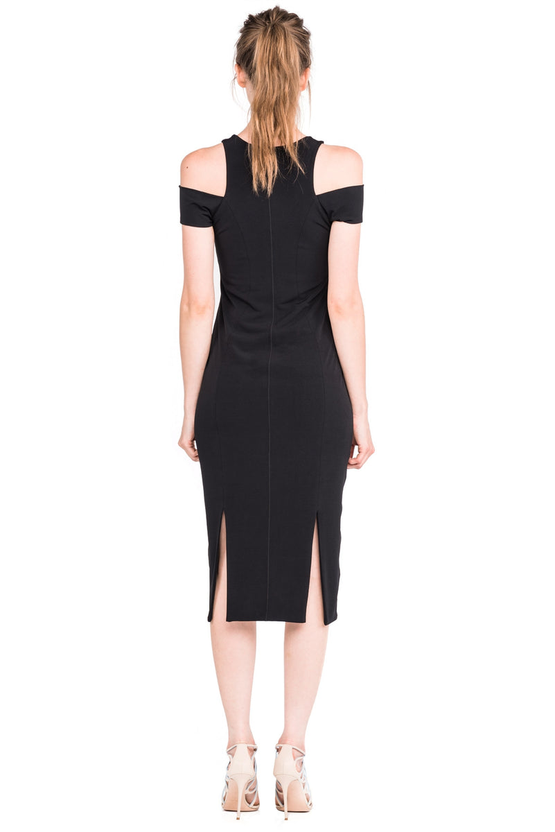 Open Shoulder Four Slit Below Knee Dress  EvaVarro