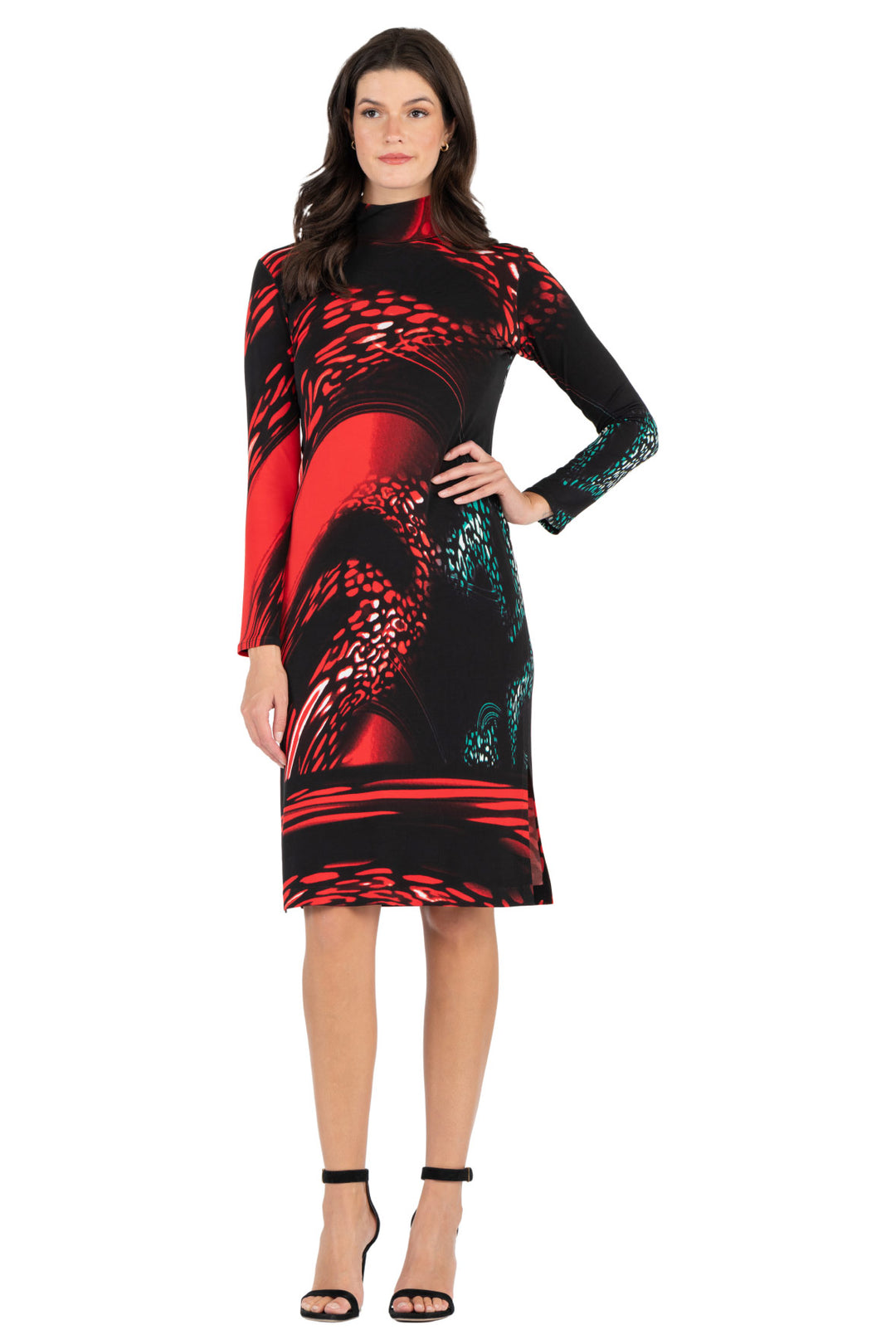 Hemmed BTM Mock Neck 2 Slit L/SLV Dress