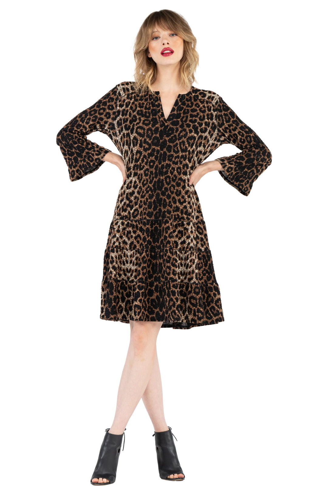 3 Tier Shoulder Yoke Ruffle Sleeve Dress
