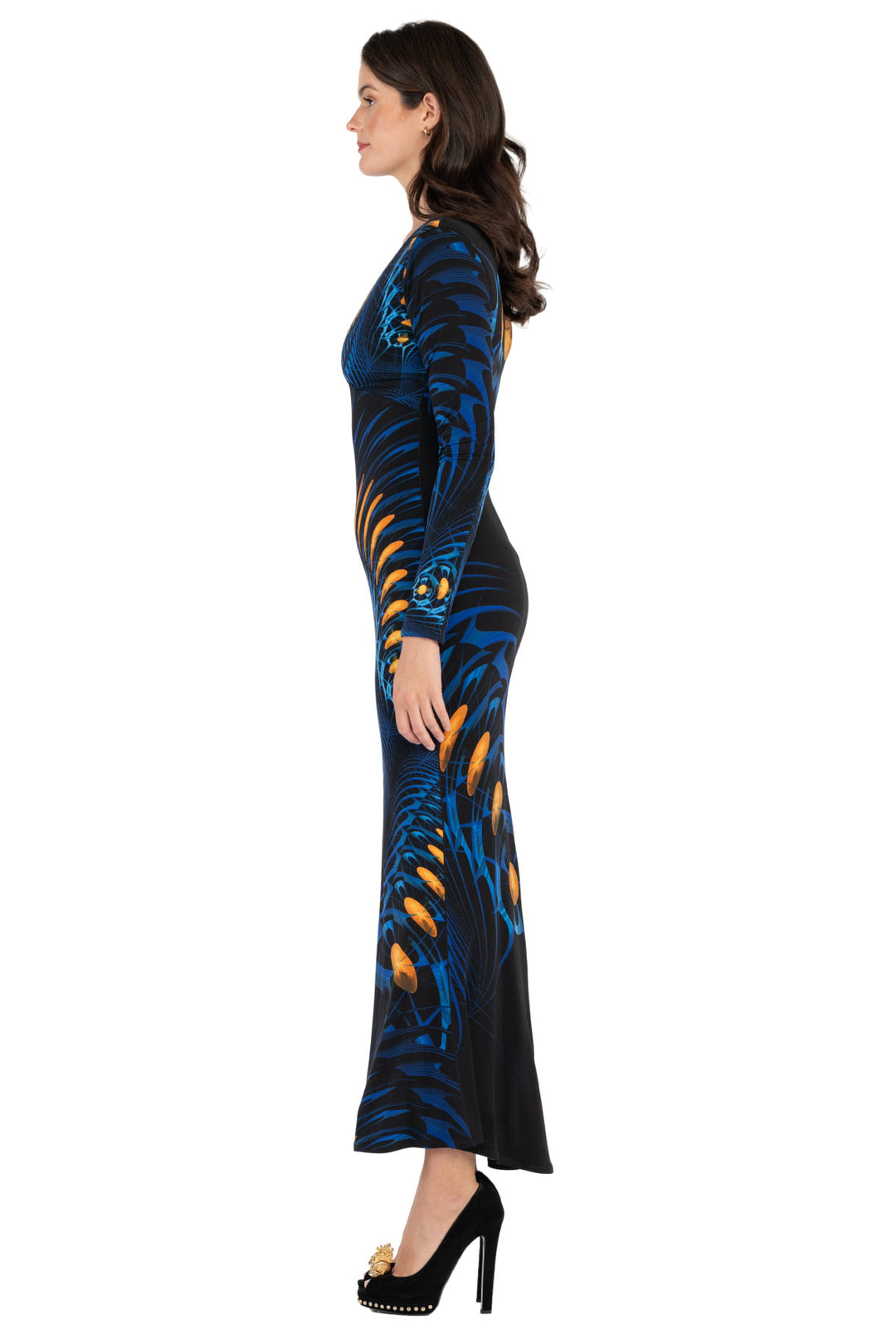 V Neck L/SLV Long Dress