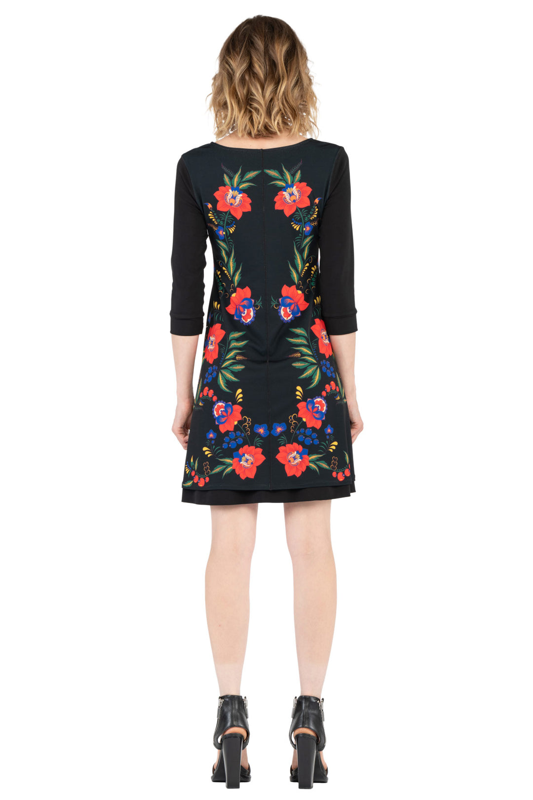 3/4 SL A Line V Neck Turn Over Dress