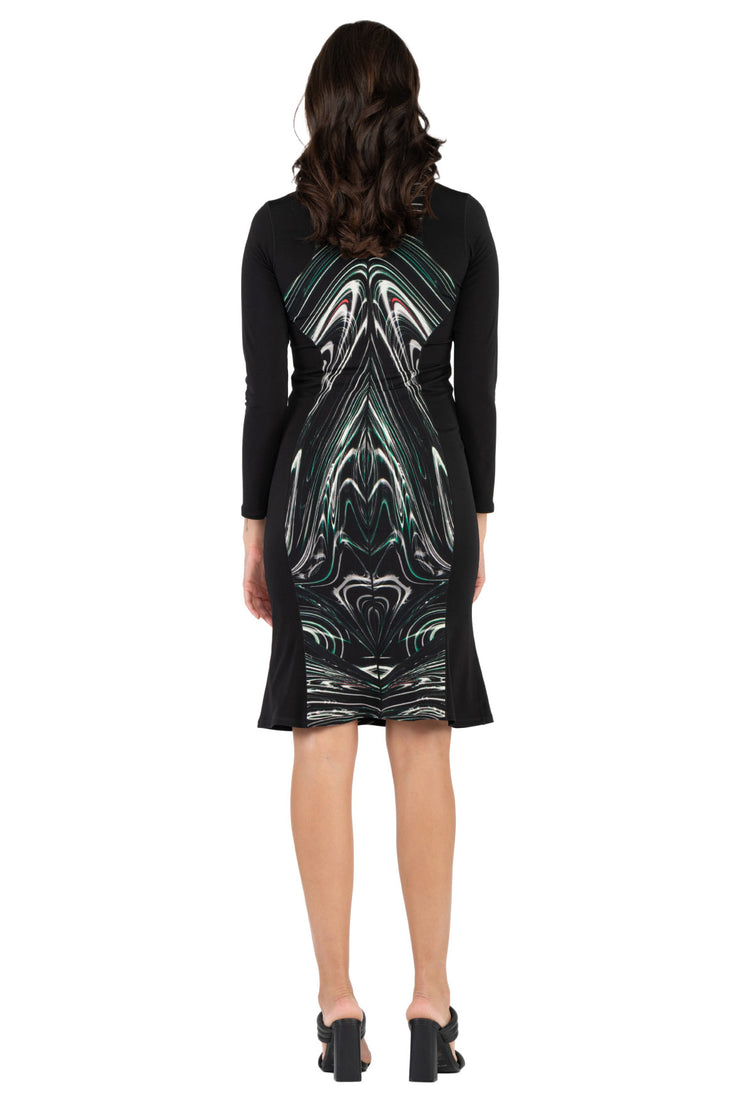long sleeve black dress below knee ISSEY MIYAKE Size 4 Black Polyester Cotton Waffle Midi Below Knee Dress Sui Generis Designer Consignment