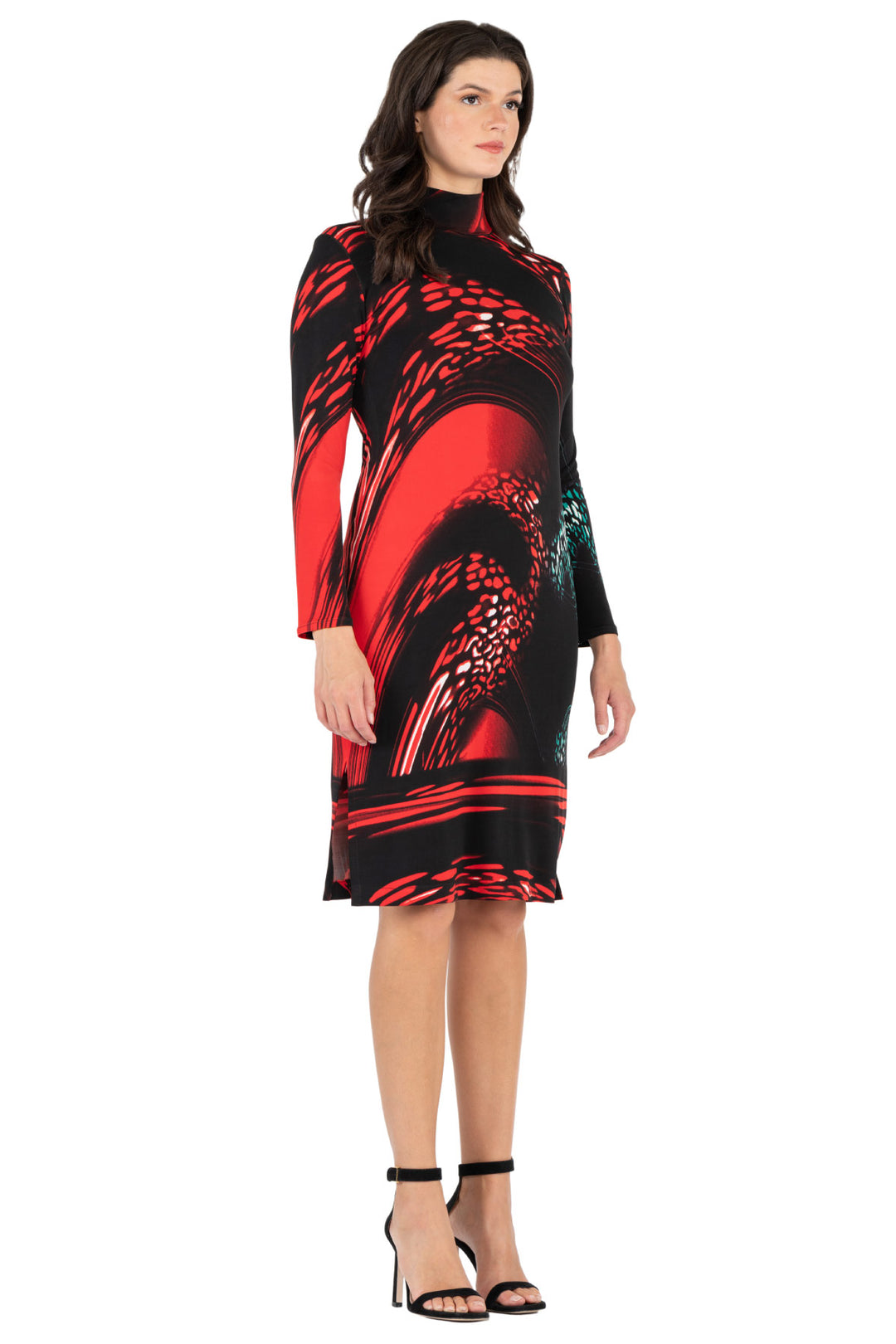 Hemmed BTM Mock Neck 2 Slit L/SLV Dress