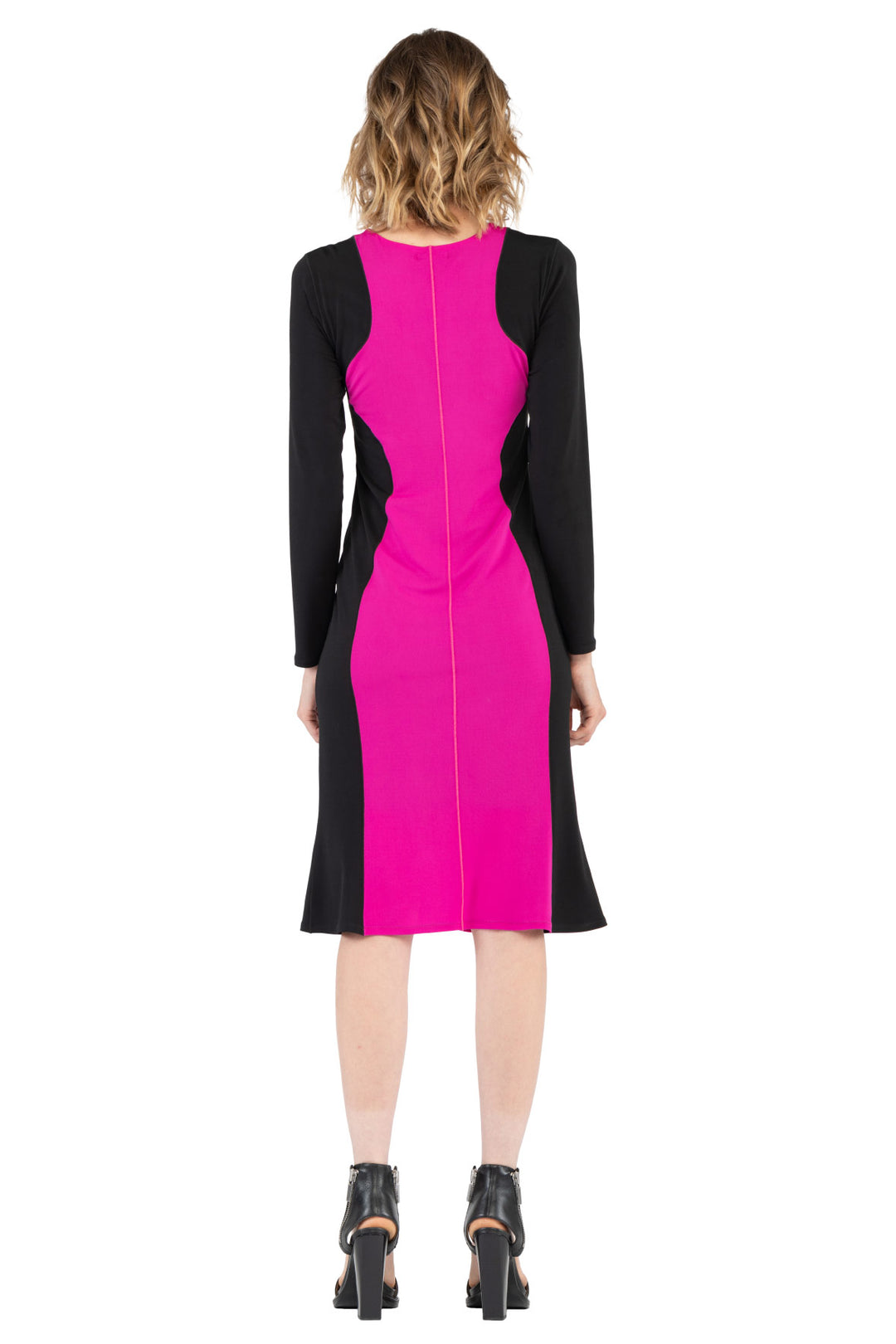 3/4 Sleeve Contrast Slimming Below Knee Dress