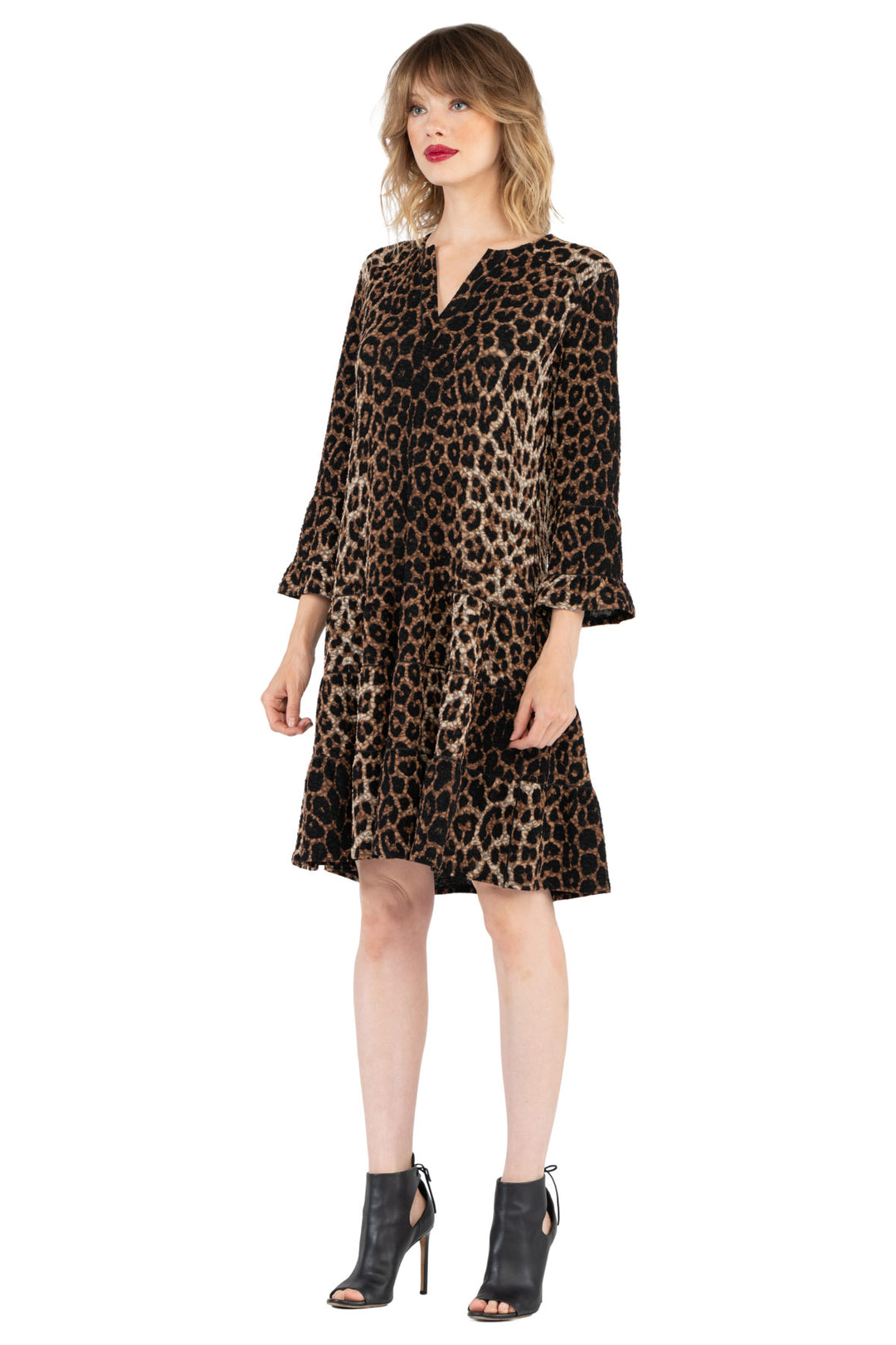 3 Tier Shoulder Yoke Ruffle Sleeve Dress