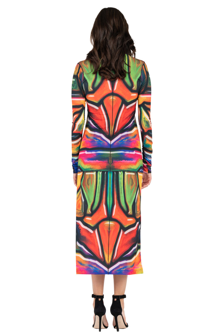 Kadas Mock Neck High Slit Fitted Extra Long SLV Dress
