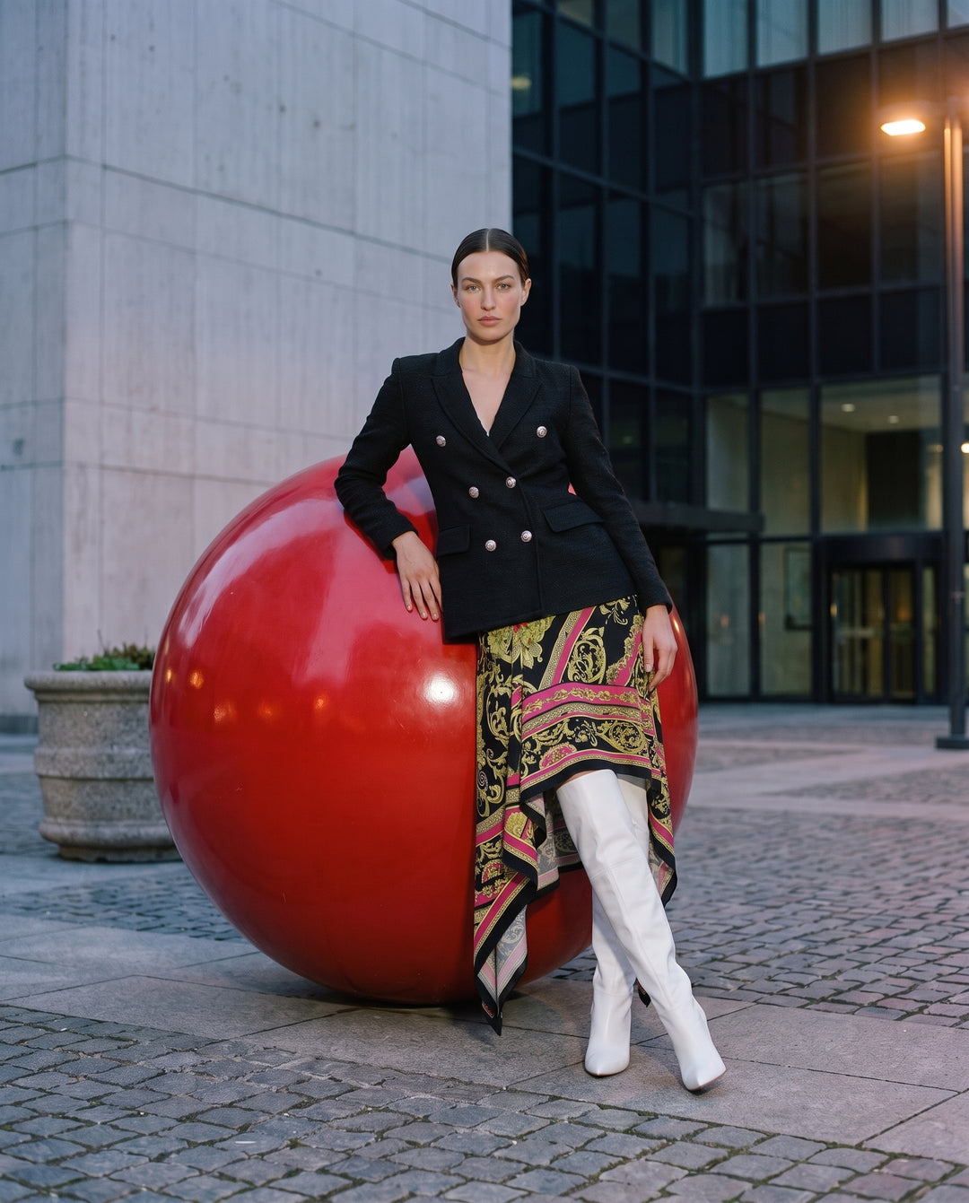 Asymmetrical Handkerchief Hem Skirt with Black Waistband and Flowing Draped Panels