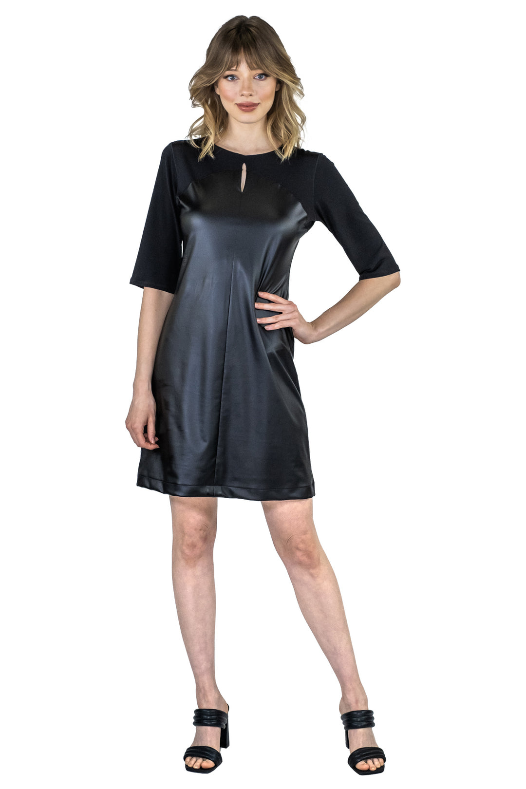 Elbow SL Key Hole Leatherette Body Dress