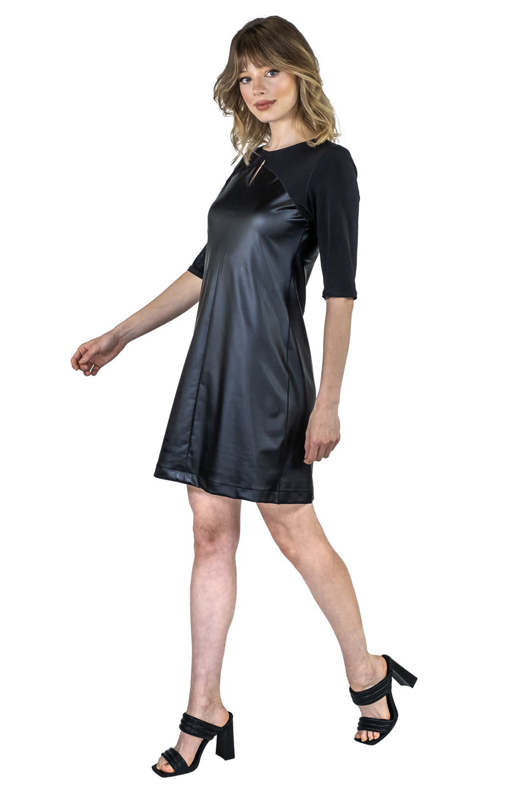Elbow SL Key Hole Leatherette Body Dress