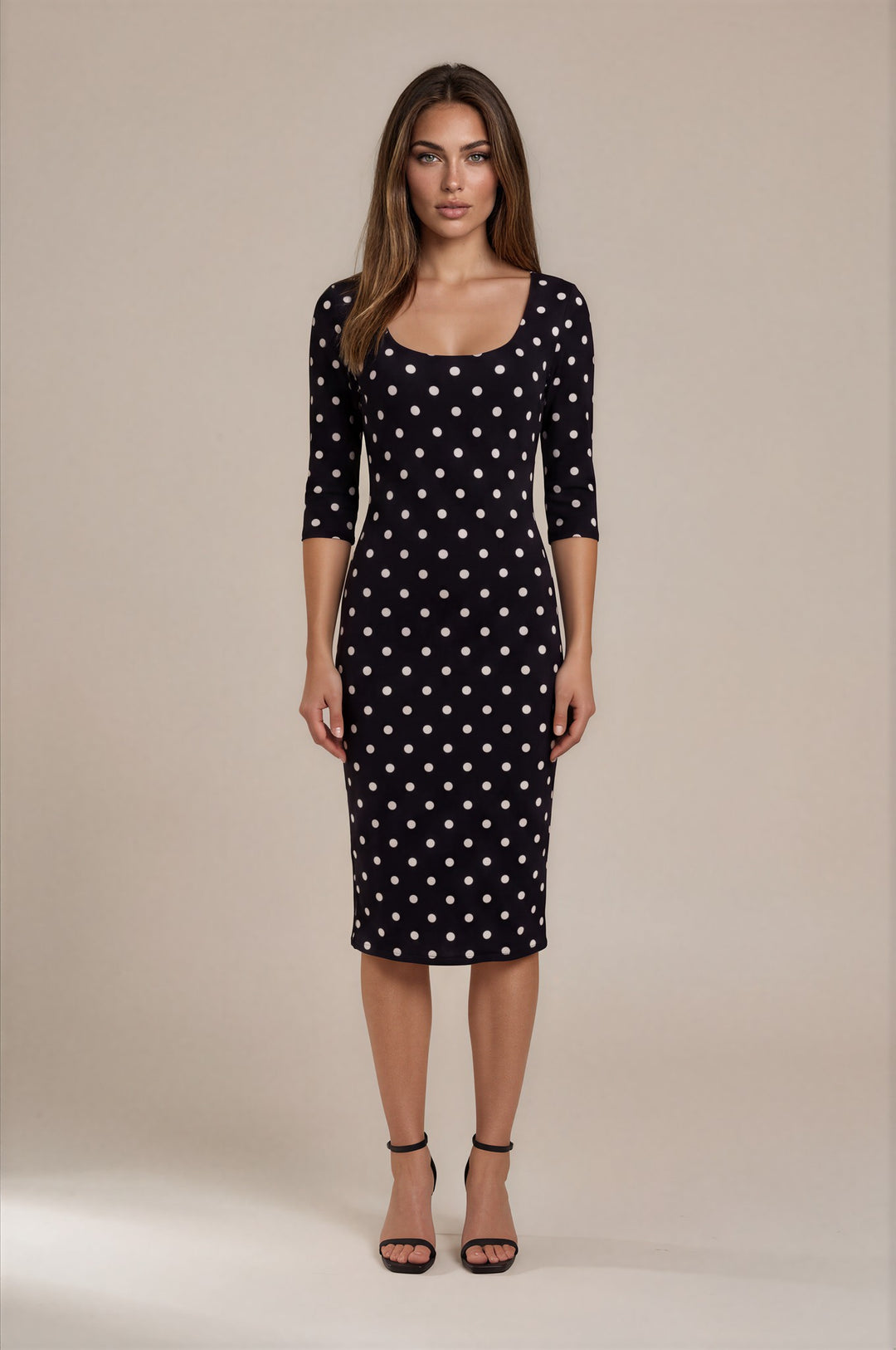 Scoop Neck Below Knee Length Elbow Sleeve Dress