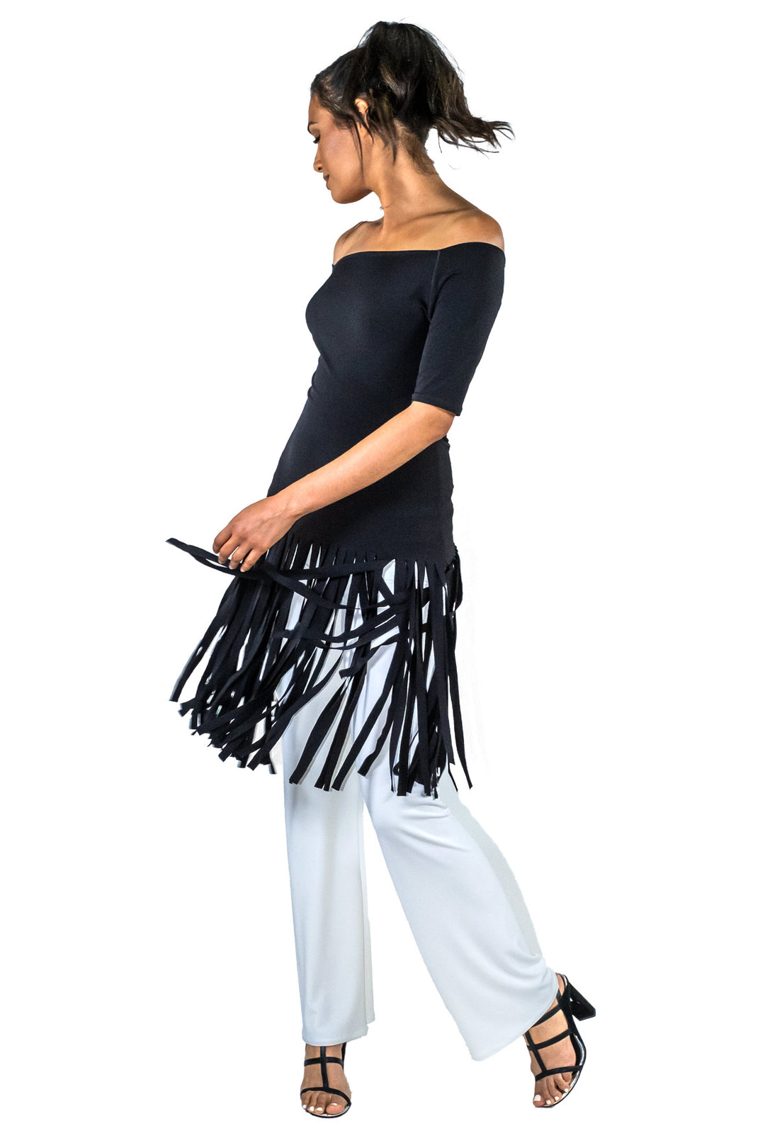 Cold Shoulder Fringe Dress