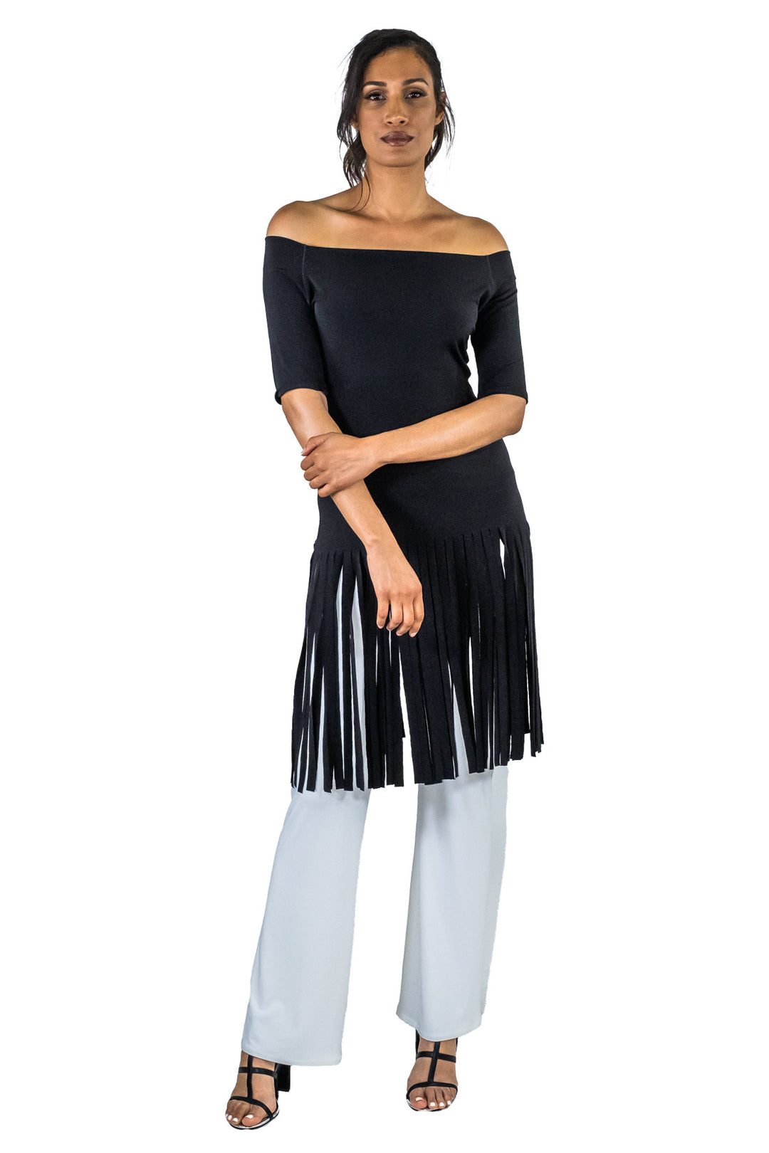 Cold Shoulder Fringe Dress