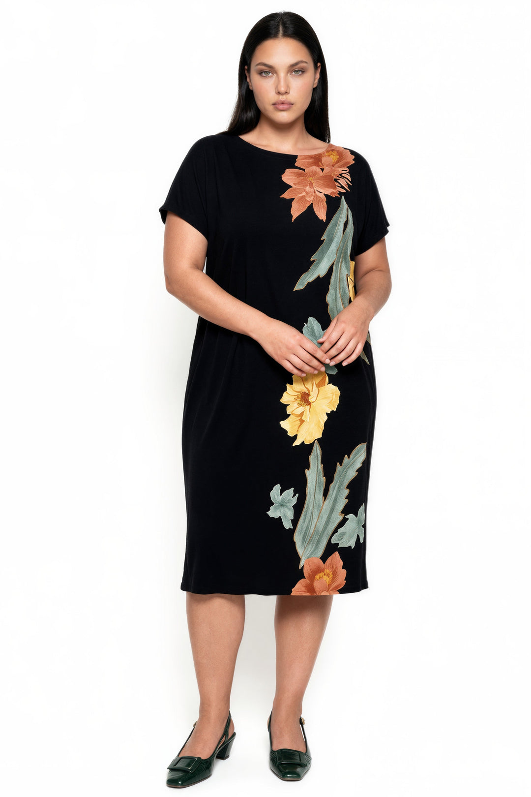Plus Size Cap Sleeve Below Knee Wedge Dress
