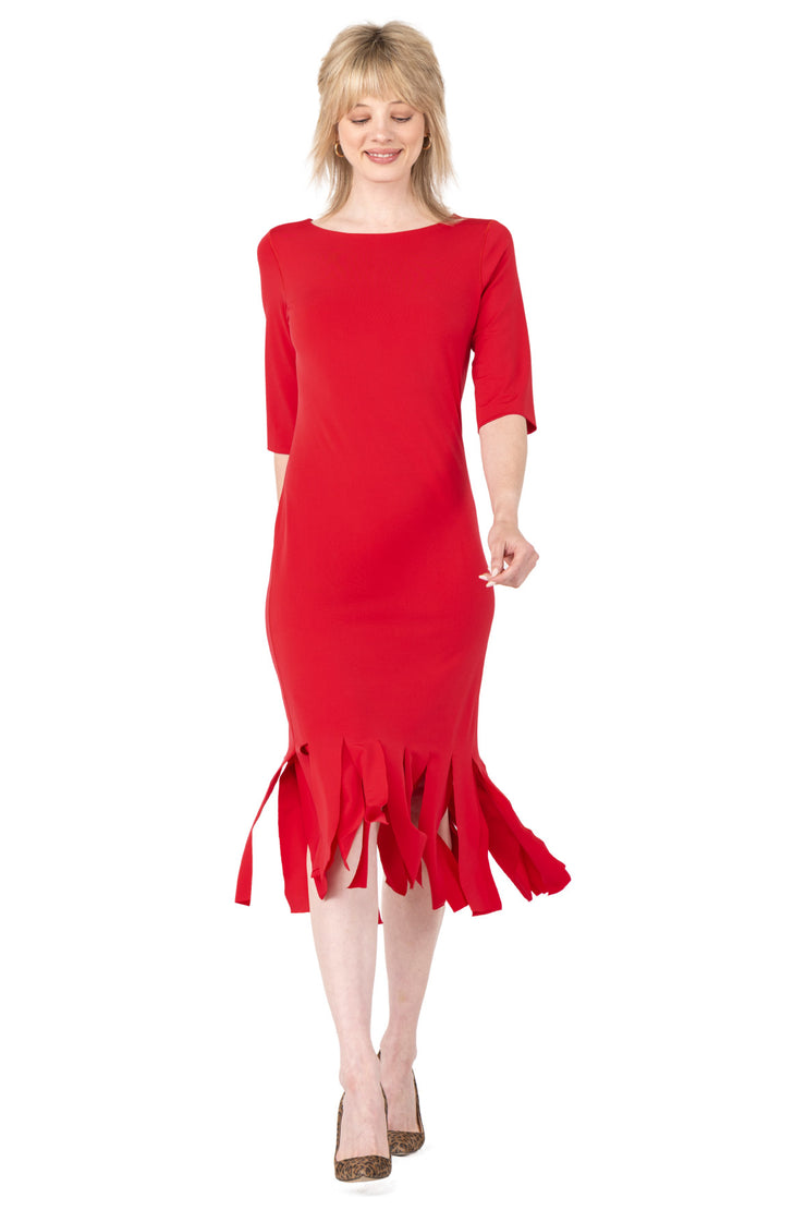 Elbow Sleeve Double Layered New Fringe Dress