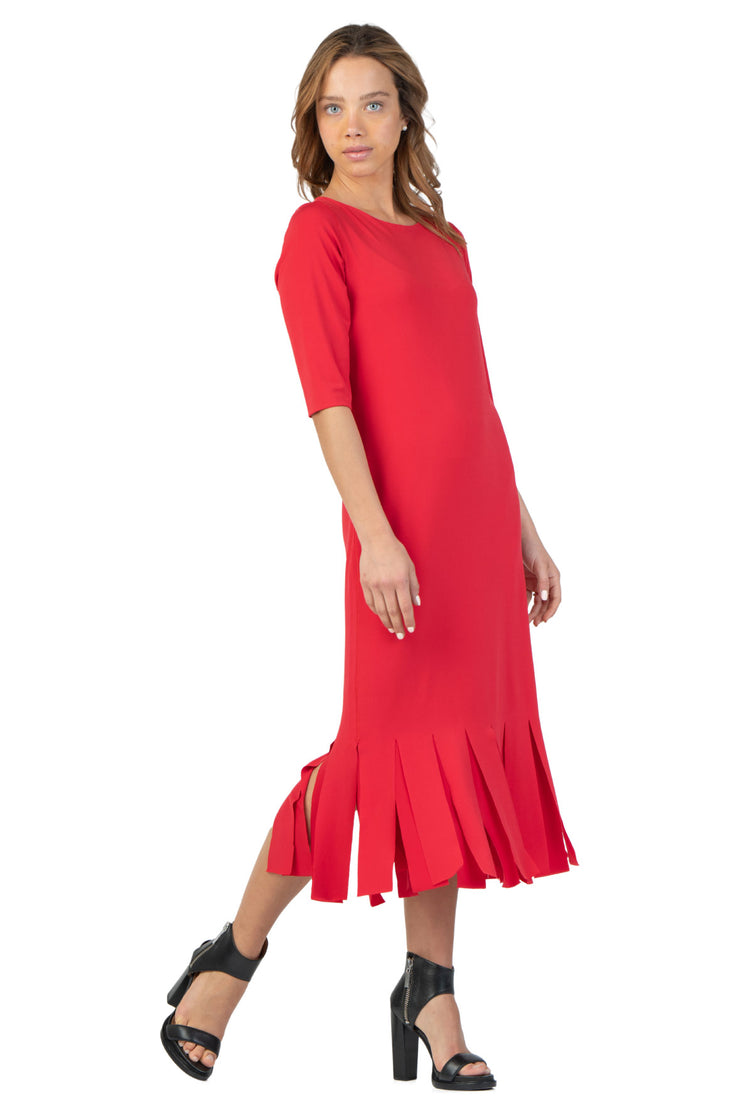 Elbow Sleeve Double Layered New Fringe Dress