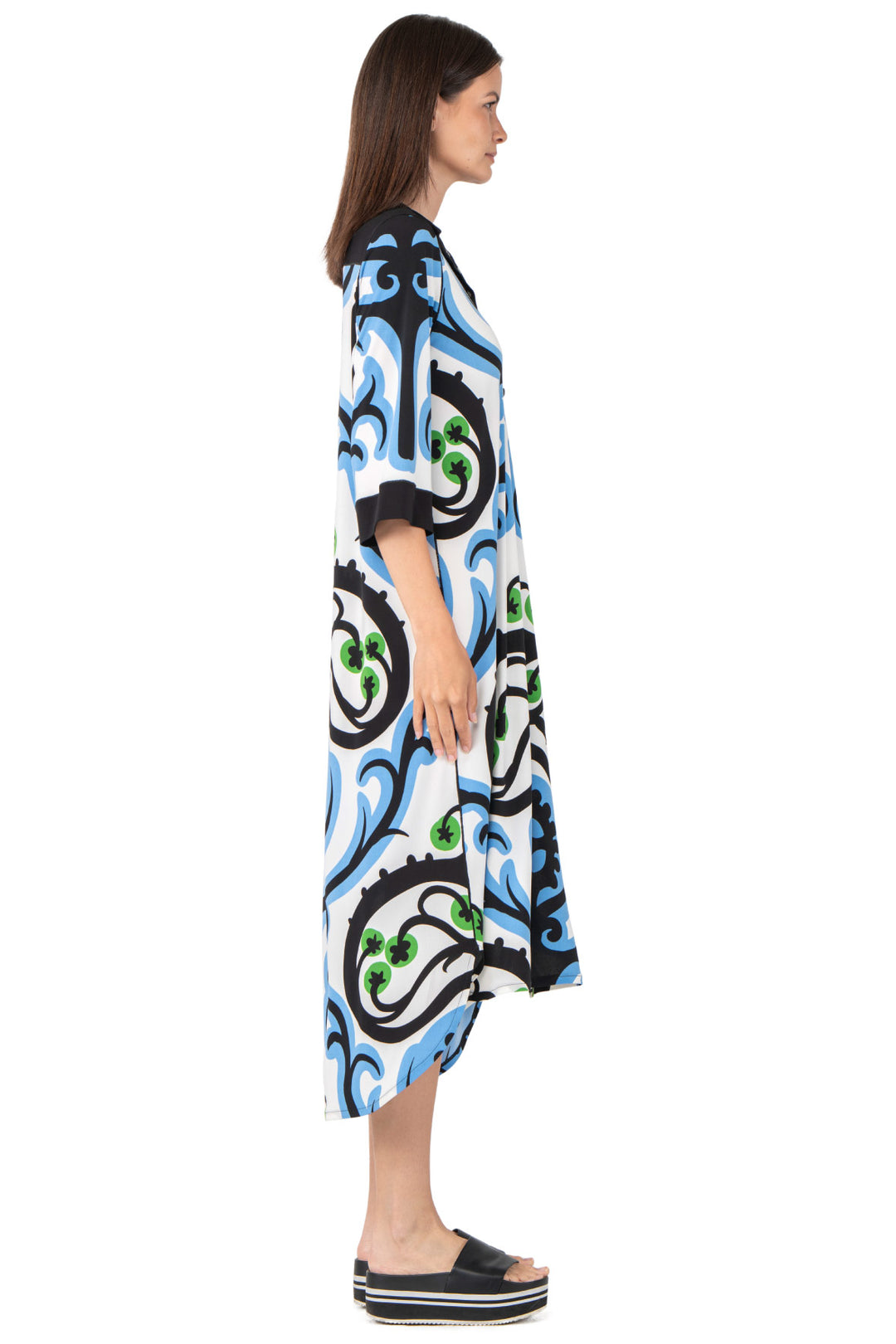 Elbow Sleeve High Low Shirt Long Dress