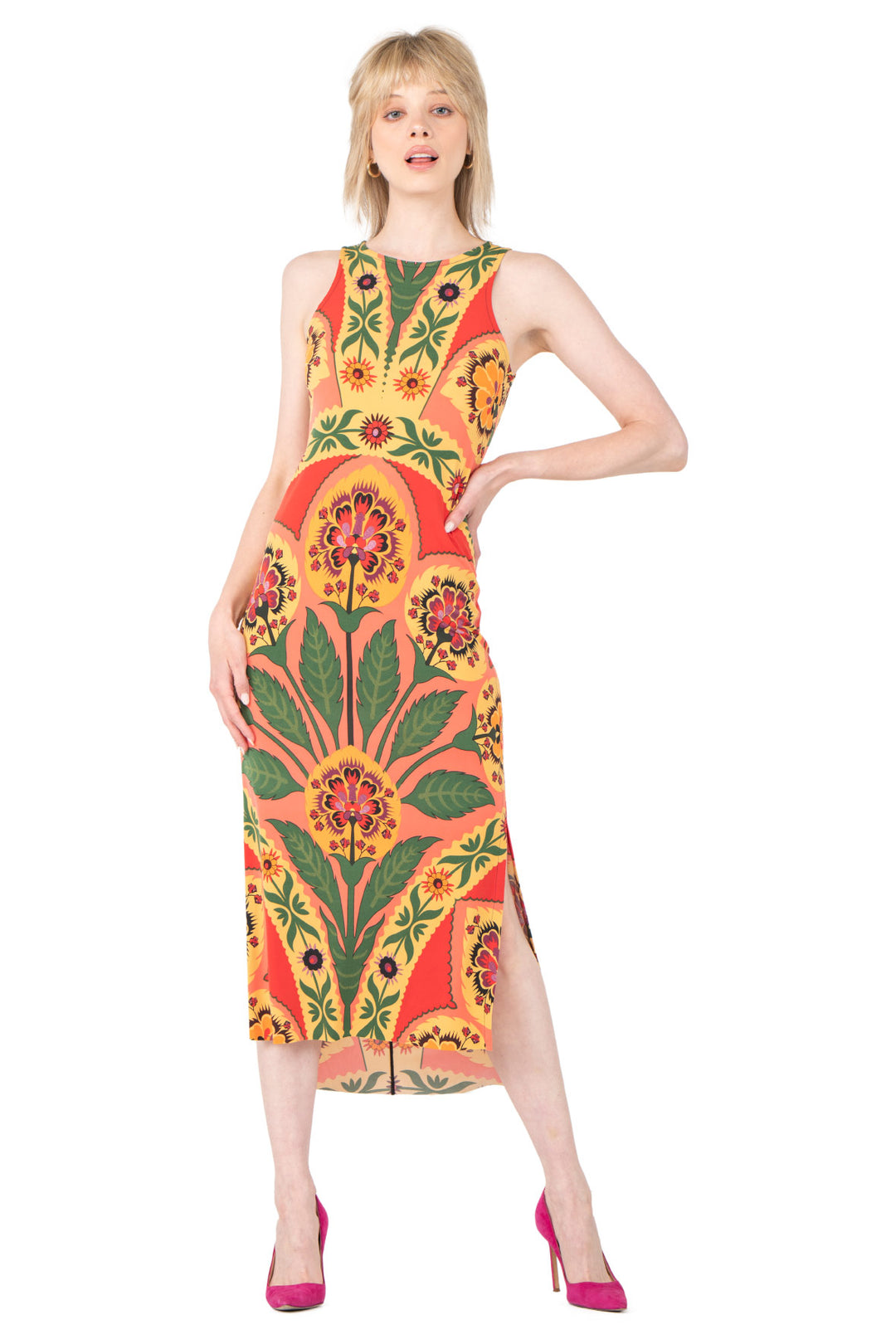 Raw Hemline Side Slit Tank Midi Dress