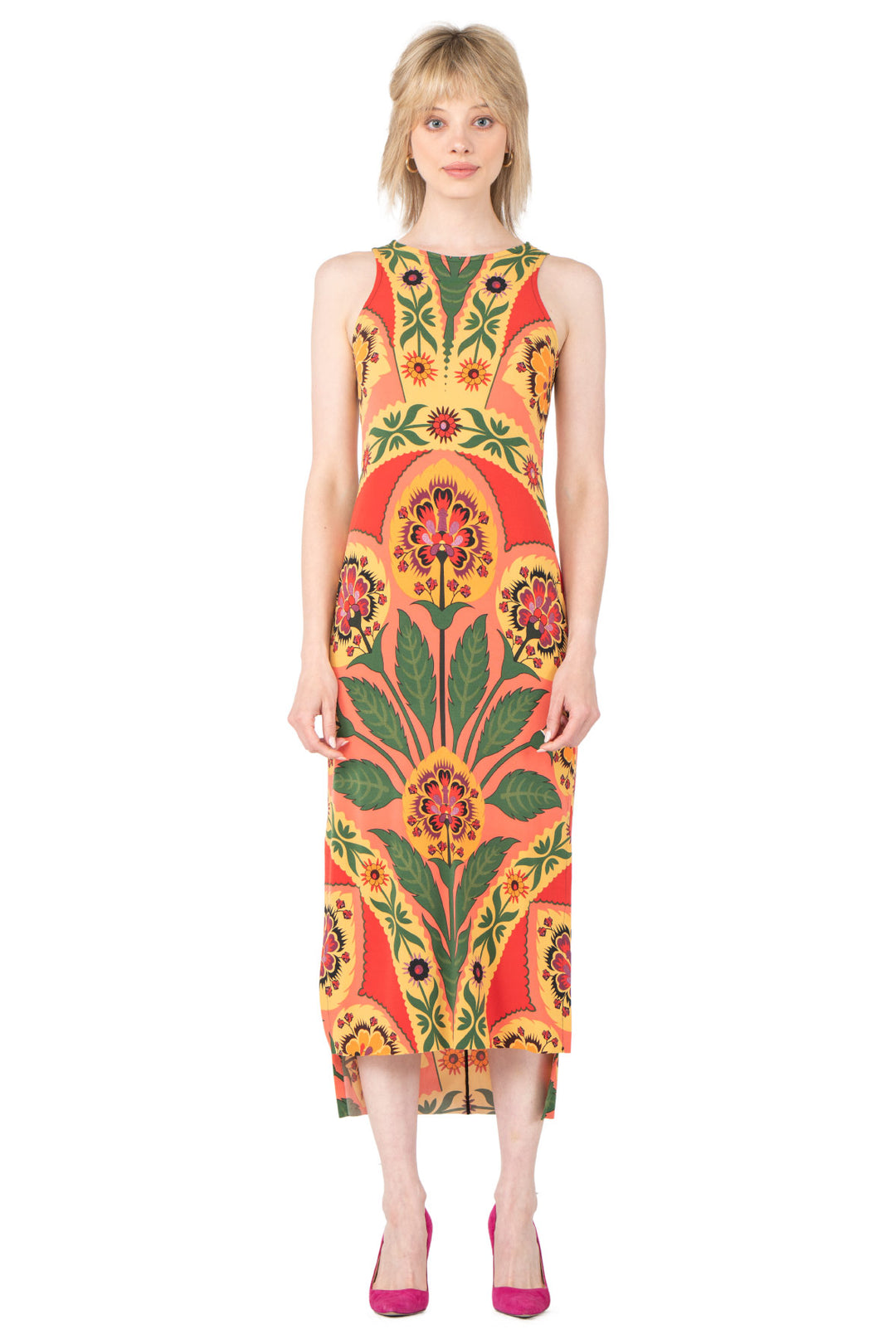 Raw Hemline Side Slit Tank Midi Dress