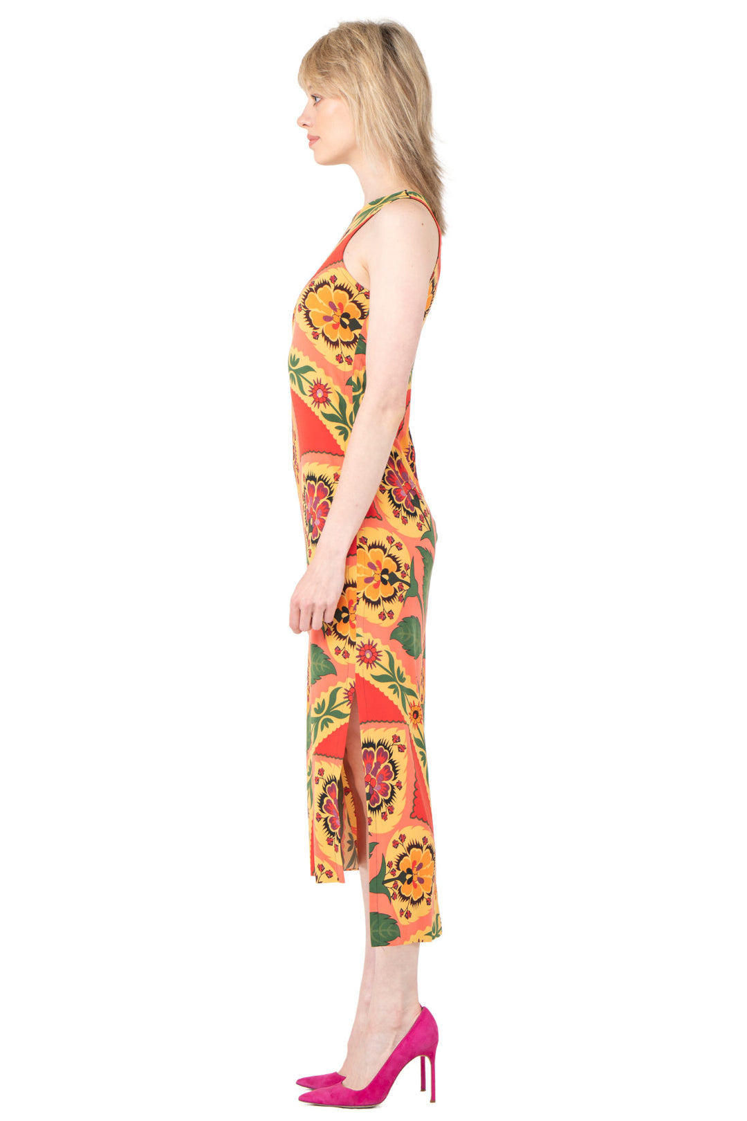 Raw Hemline Side Slit Tank Midi Dress