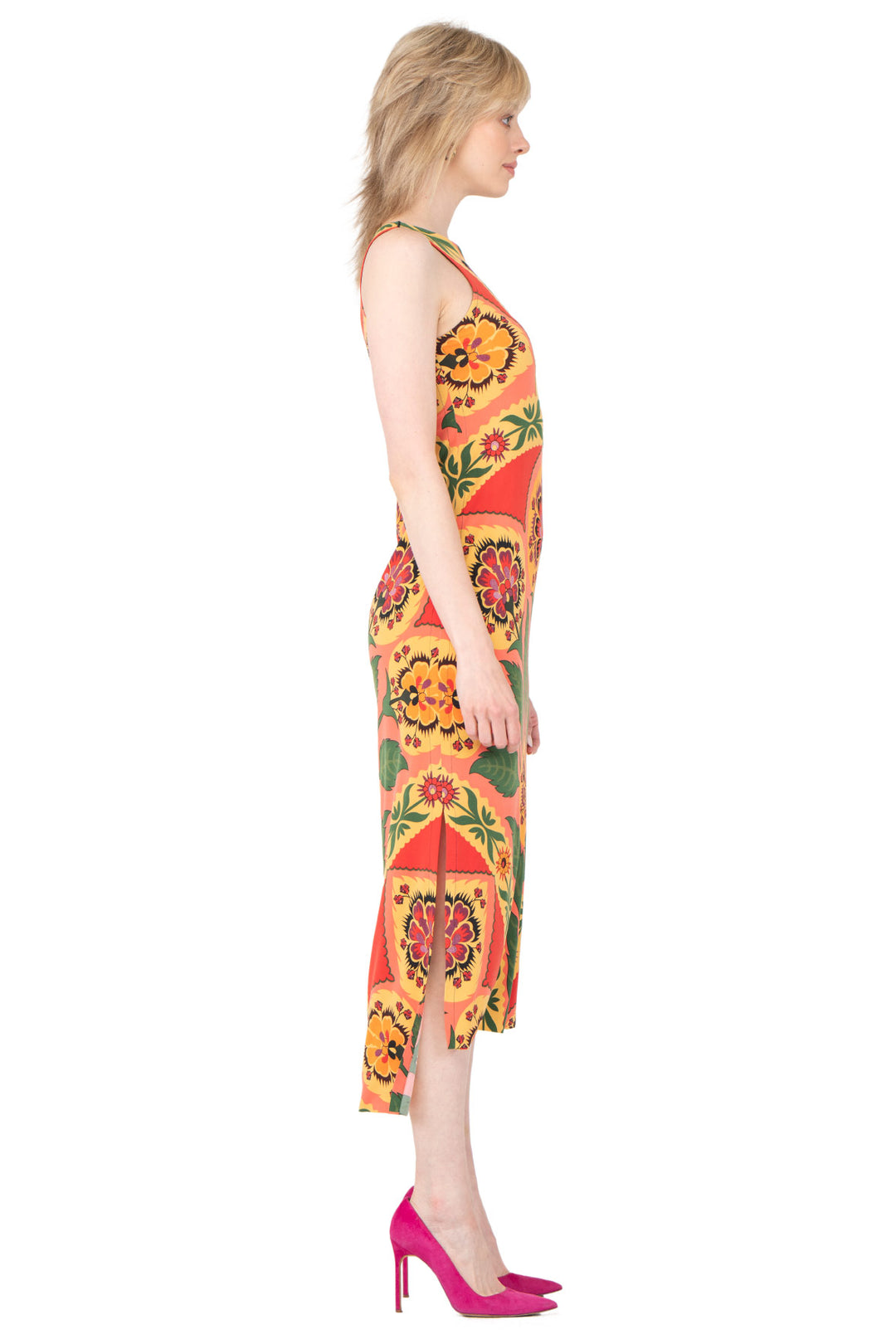 Raw Hemline Side Slit Tank Midi Dress