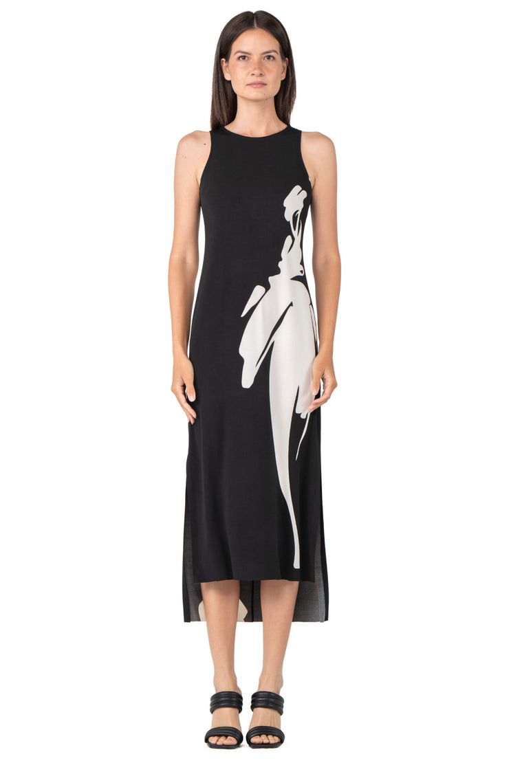 Raw Hemline Side Slit Tank Midi Dress