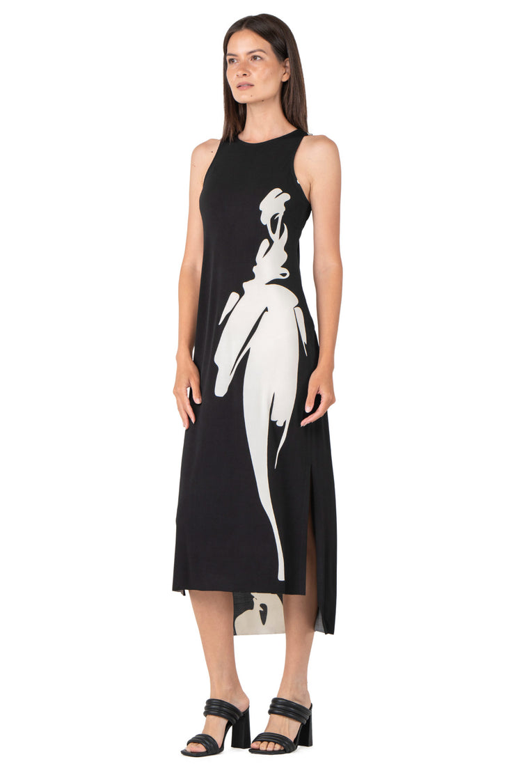 Raw Hemline Side Slit Tank Midi Dress