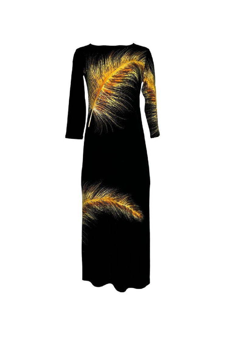 Hemmed Bottom 3/4 Sleeve Semi Loose Side Slit Calf Length Dress – EvaVarro