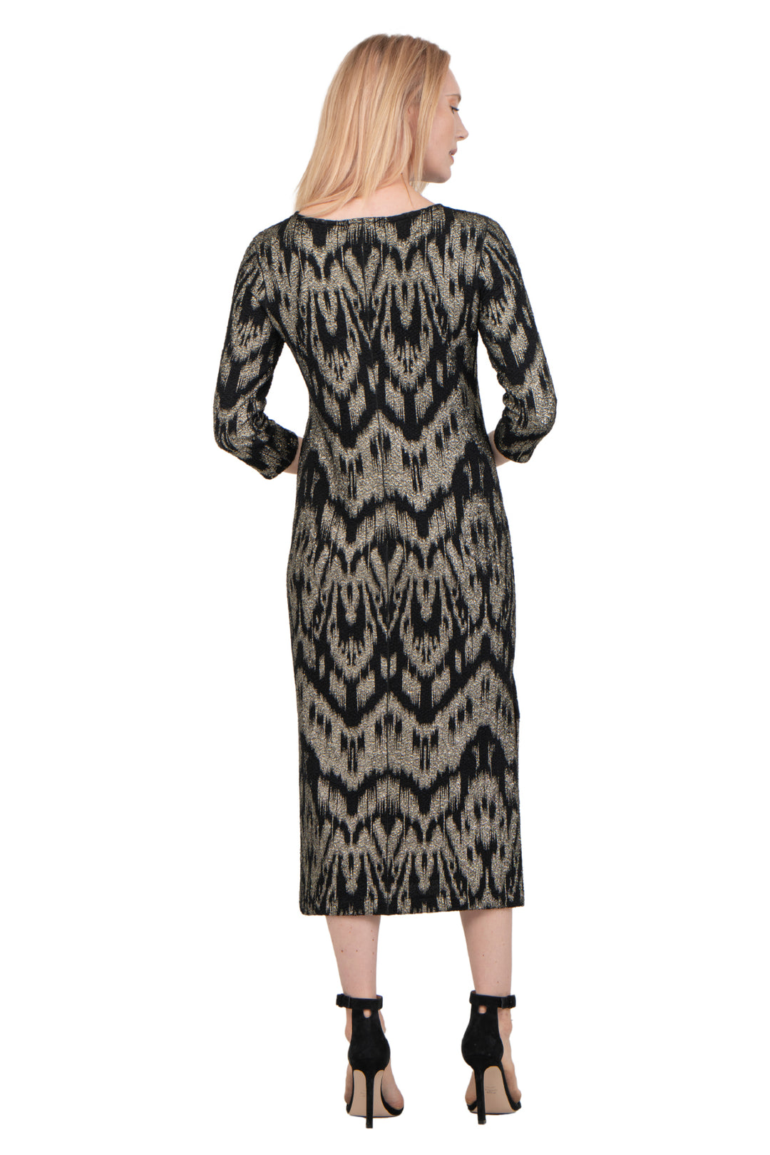 Hemmed Bottom 3/4 Sleeve Semi Loose Side Slit Calf Length Dress