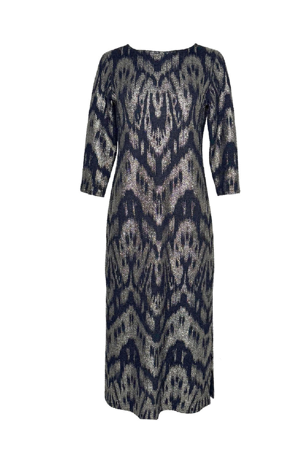 Hemmed Bottom 3/4 Sleeve Semi Loose Side Slit Calf Length Dress
