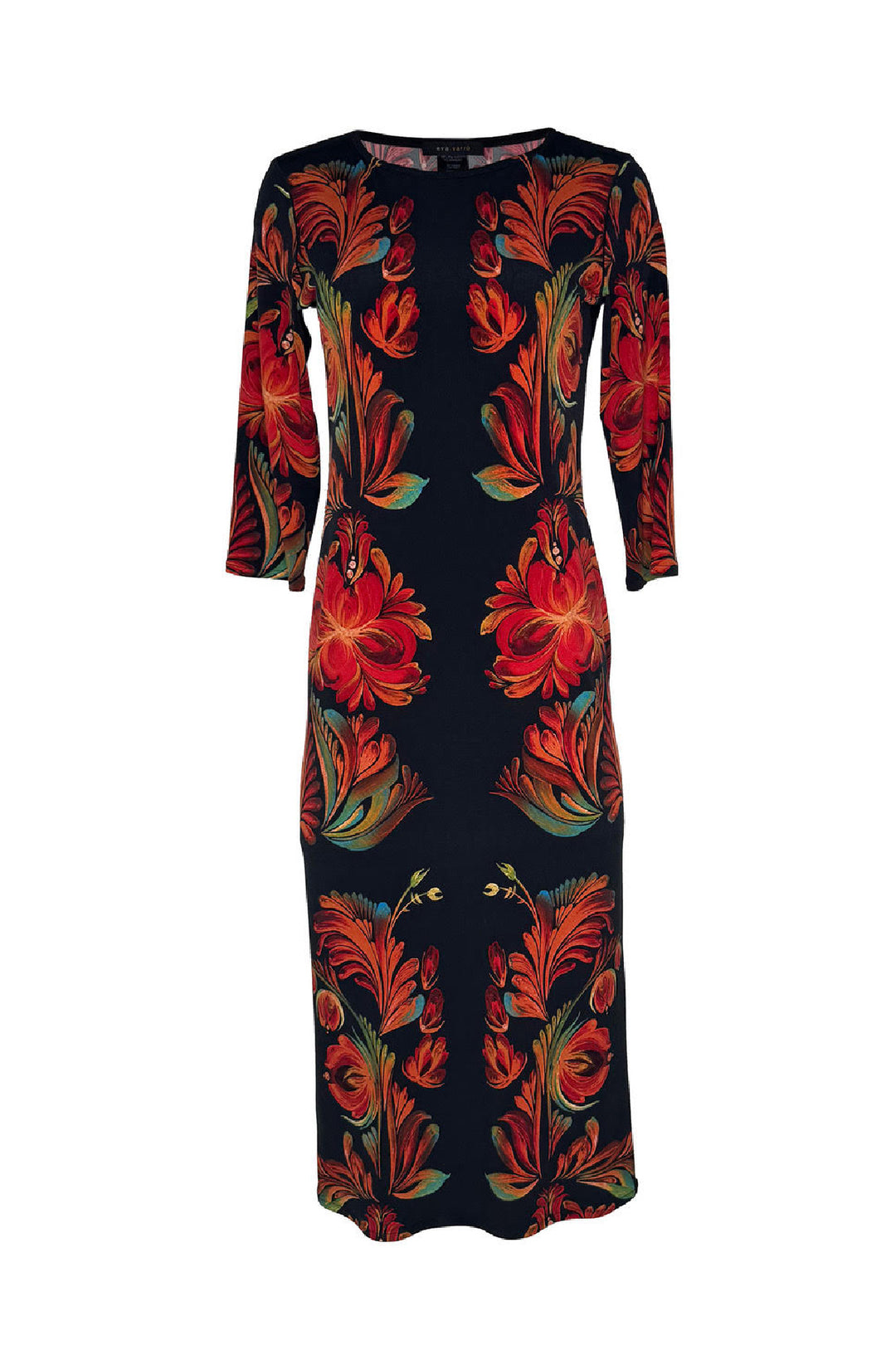 Raw Hemline 3/4 Sleeve Semi Loose Side Slit Calf Length Dress