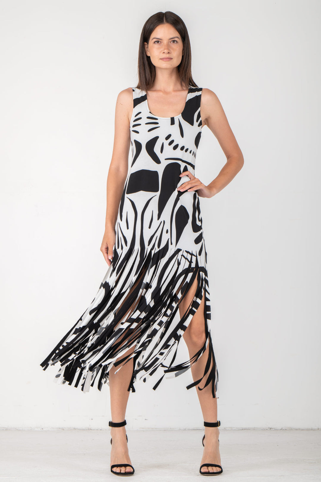 U Neck Tank Turn Over Fringe Dress