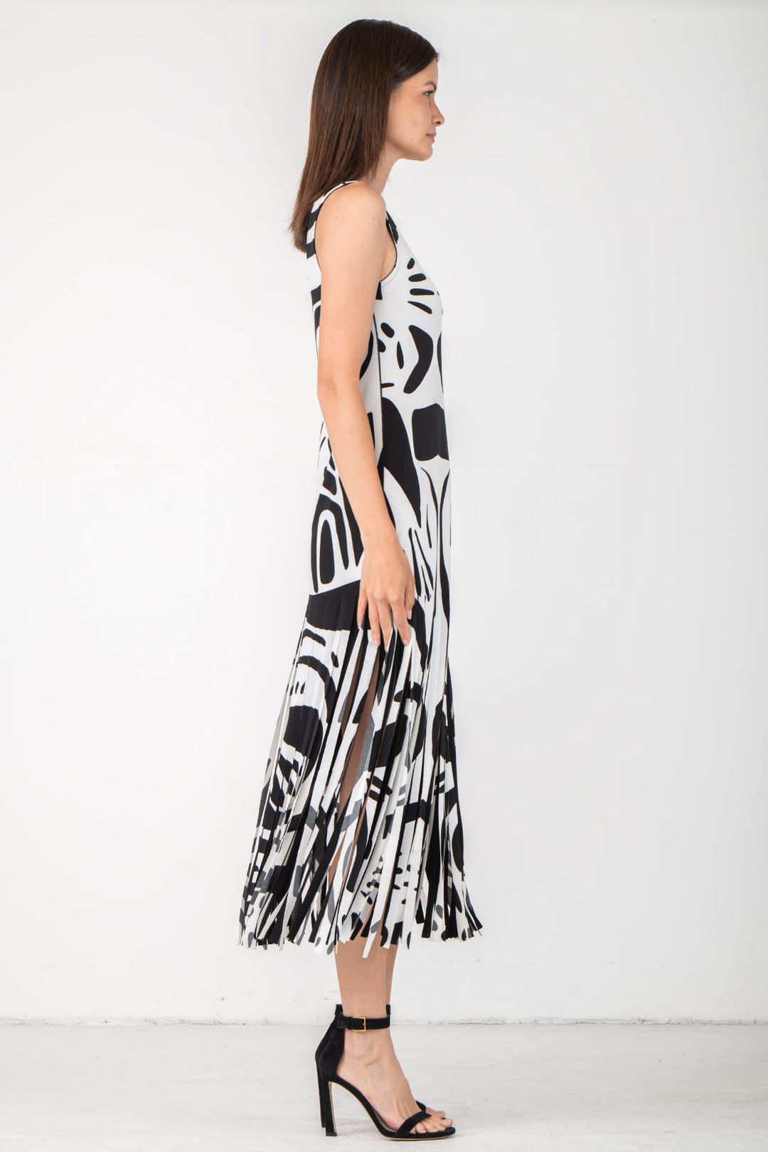 U Neck Tank Turn Over Fringe Dress