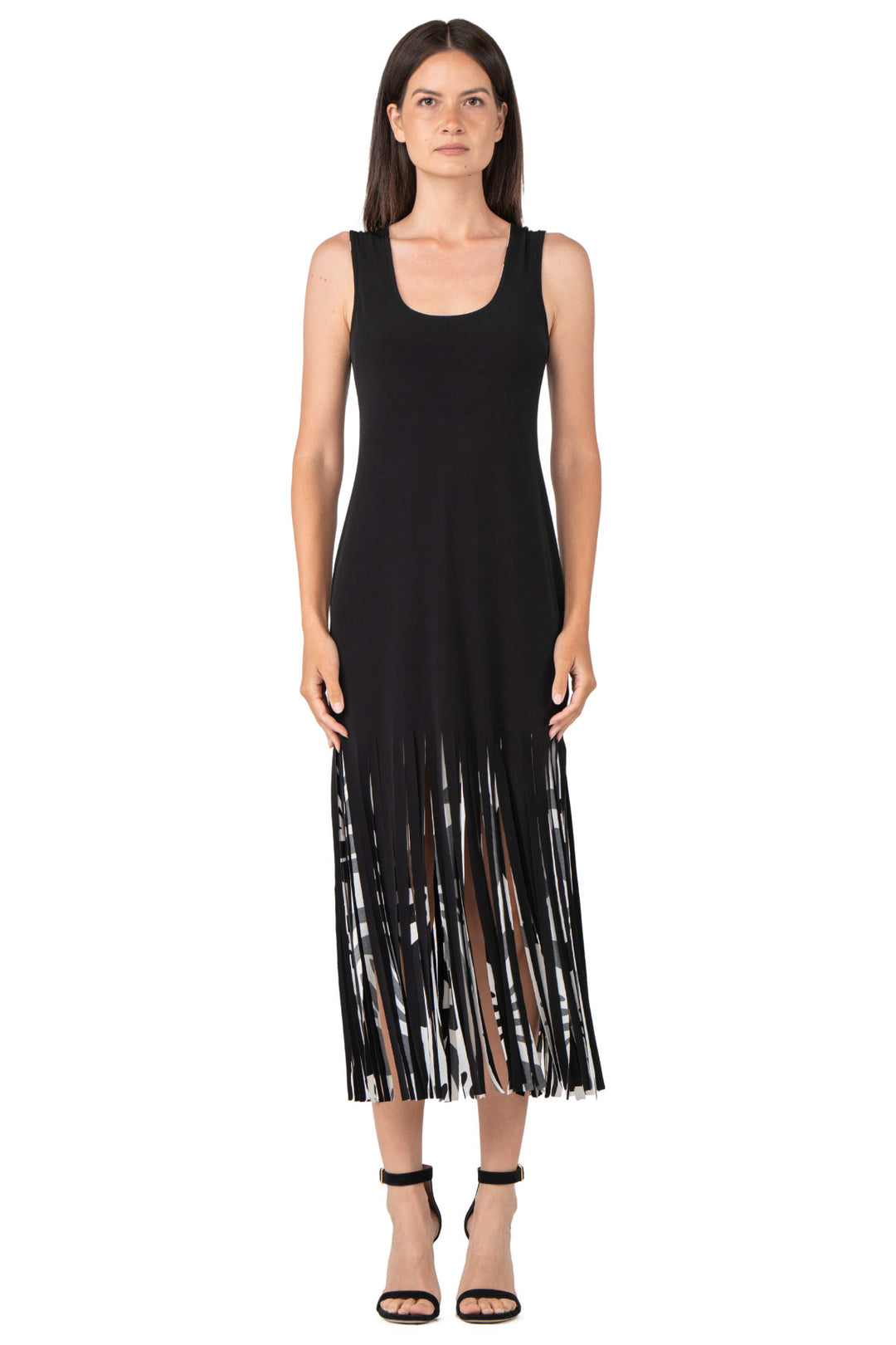 U Neck Tank Turn Over Fringe Dress
