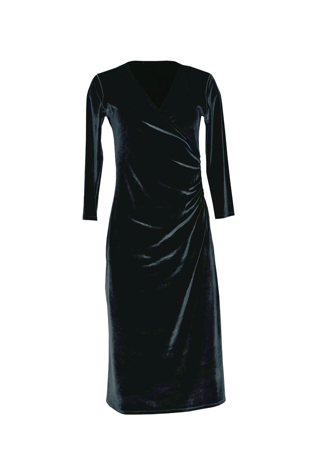 Calf Length ¾ Sleeve Wrap Velvet Dress