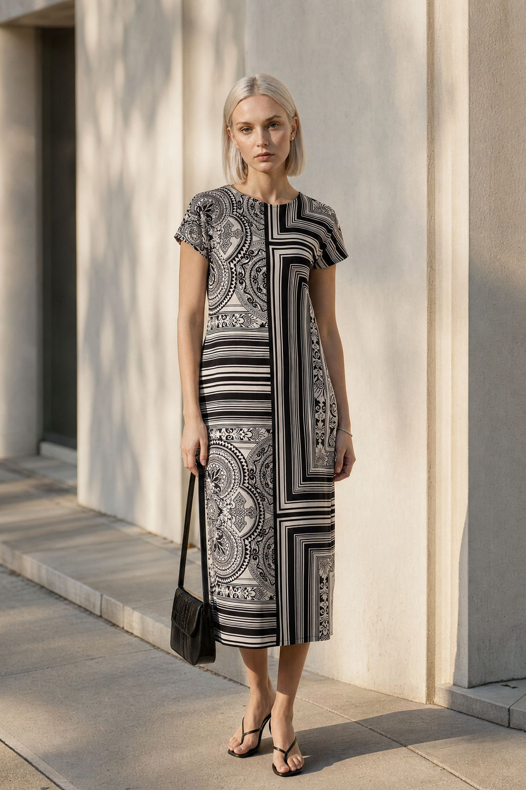 CAP SLEEVE  BELOW KNEE DRESS WITH NO SLIT