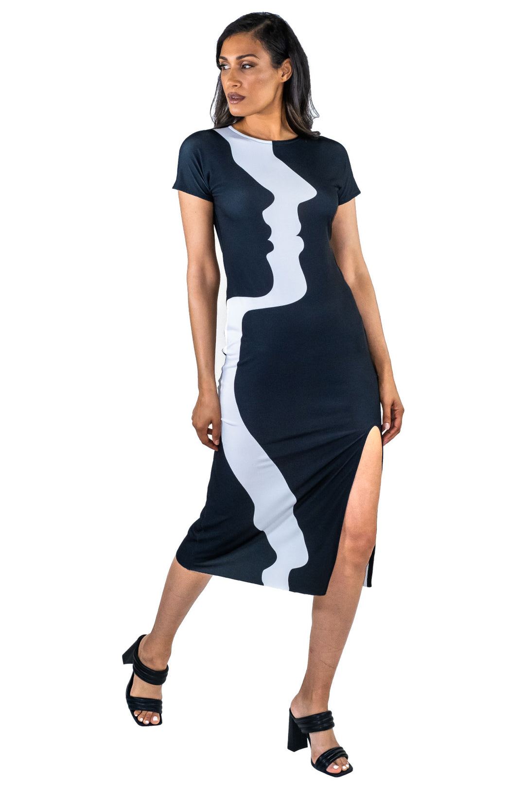 Cap Sleeve Asymmetric Slit Below Knee Dress