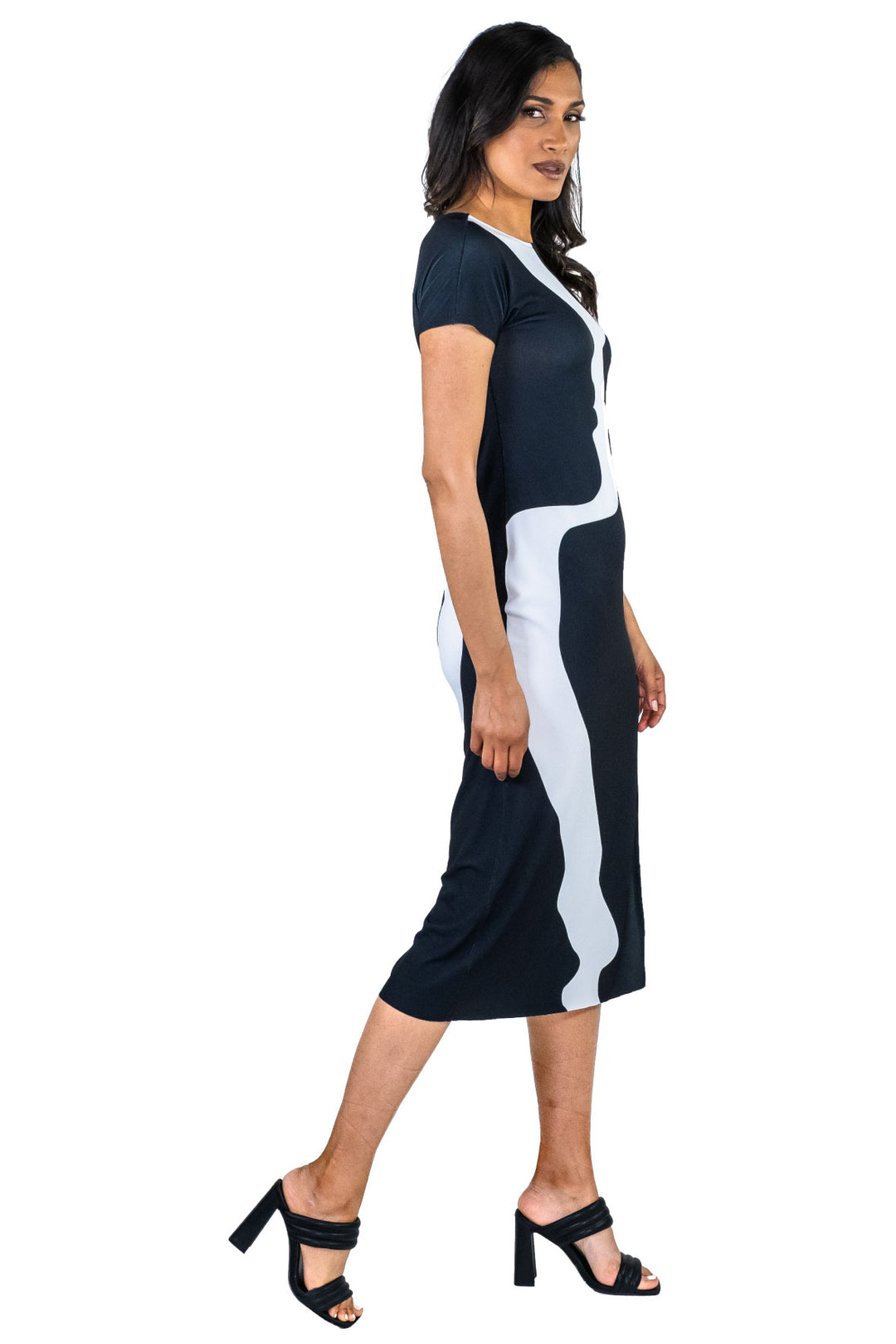 Cap Sleeve Asymmetric Slit Below Knee Dress