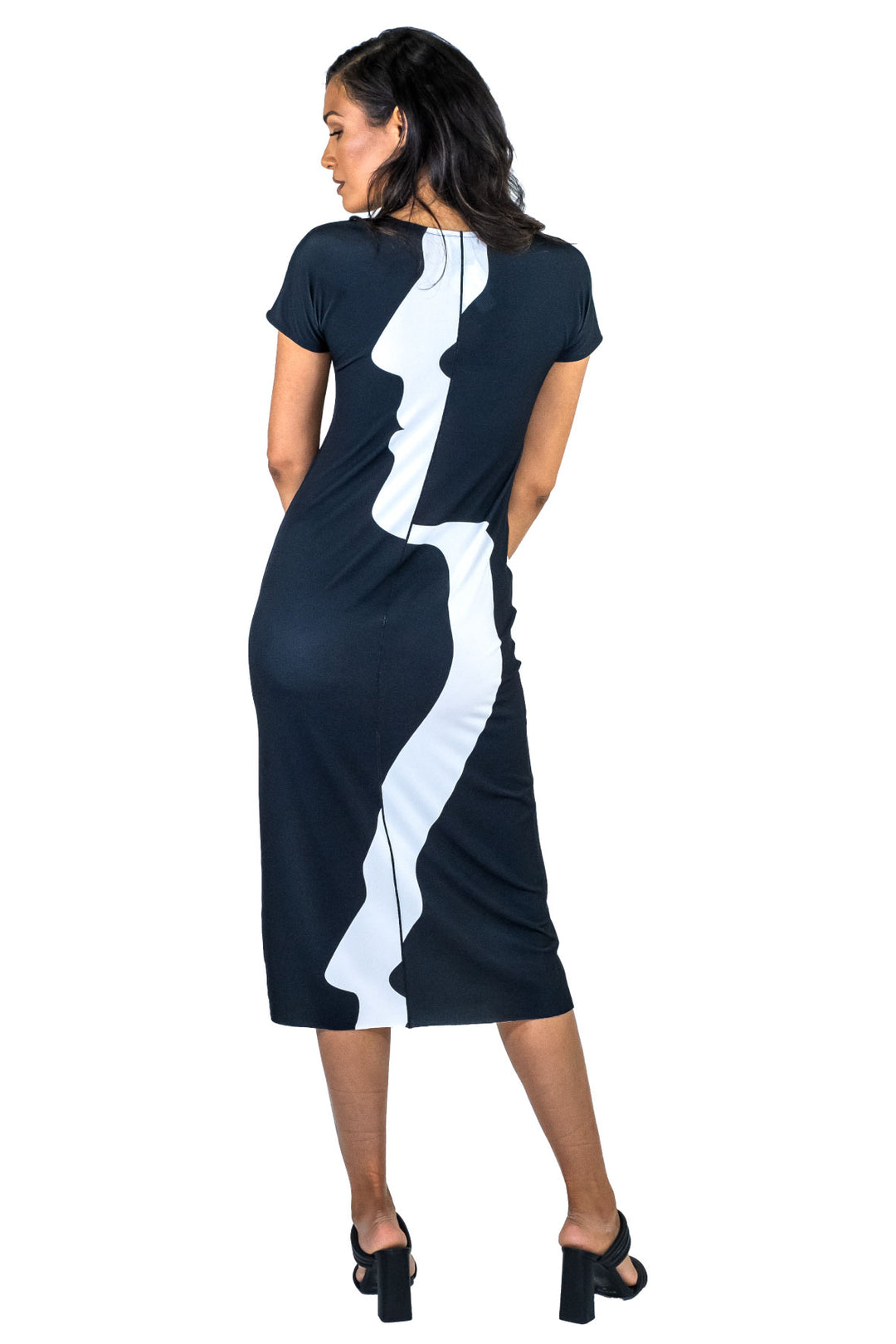 Cap Sleeve Asymmetric Slit Below Knee Dress