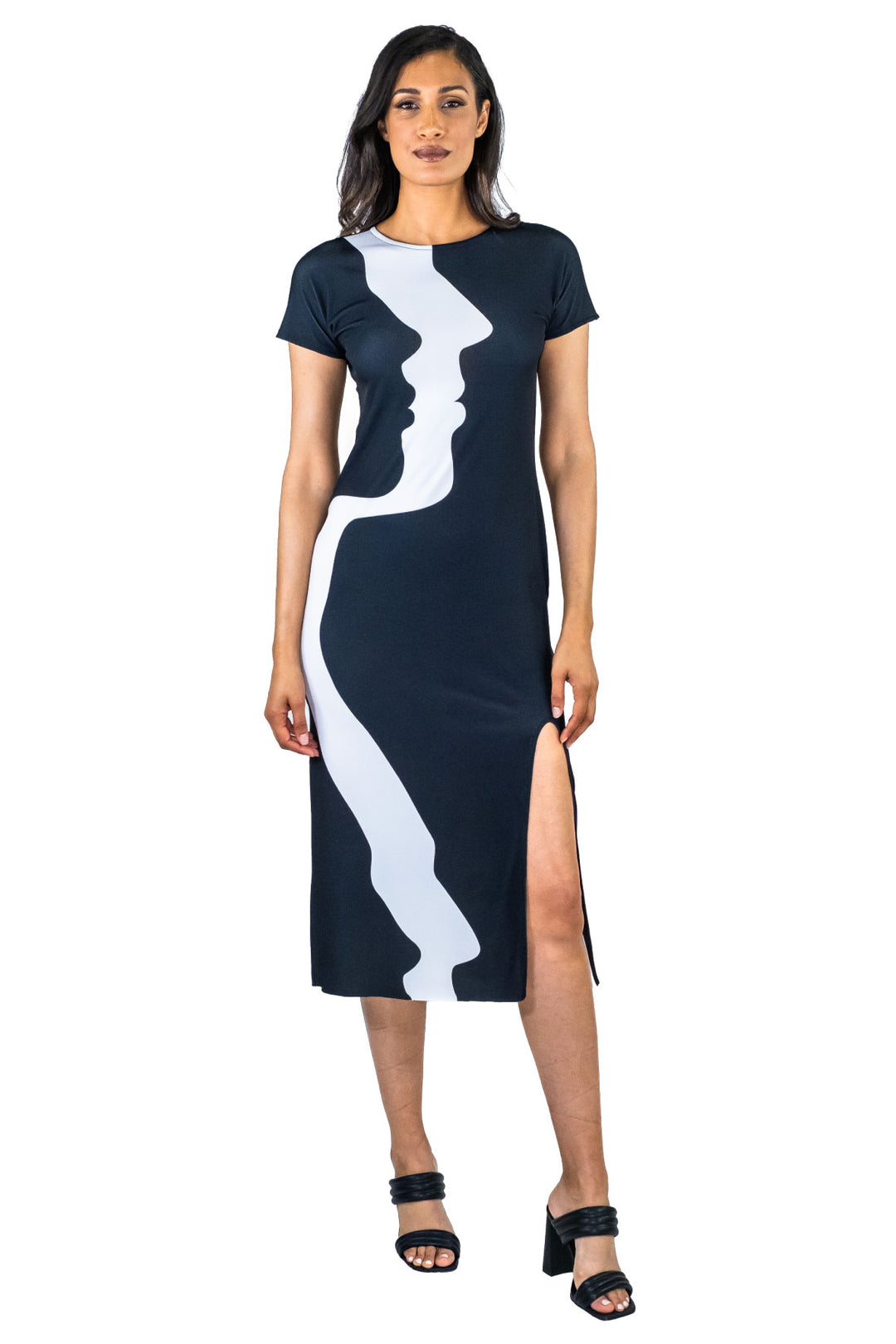 Cap Sleeve Asymmetric Slit Below Knee Dress