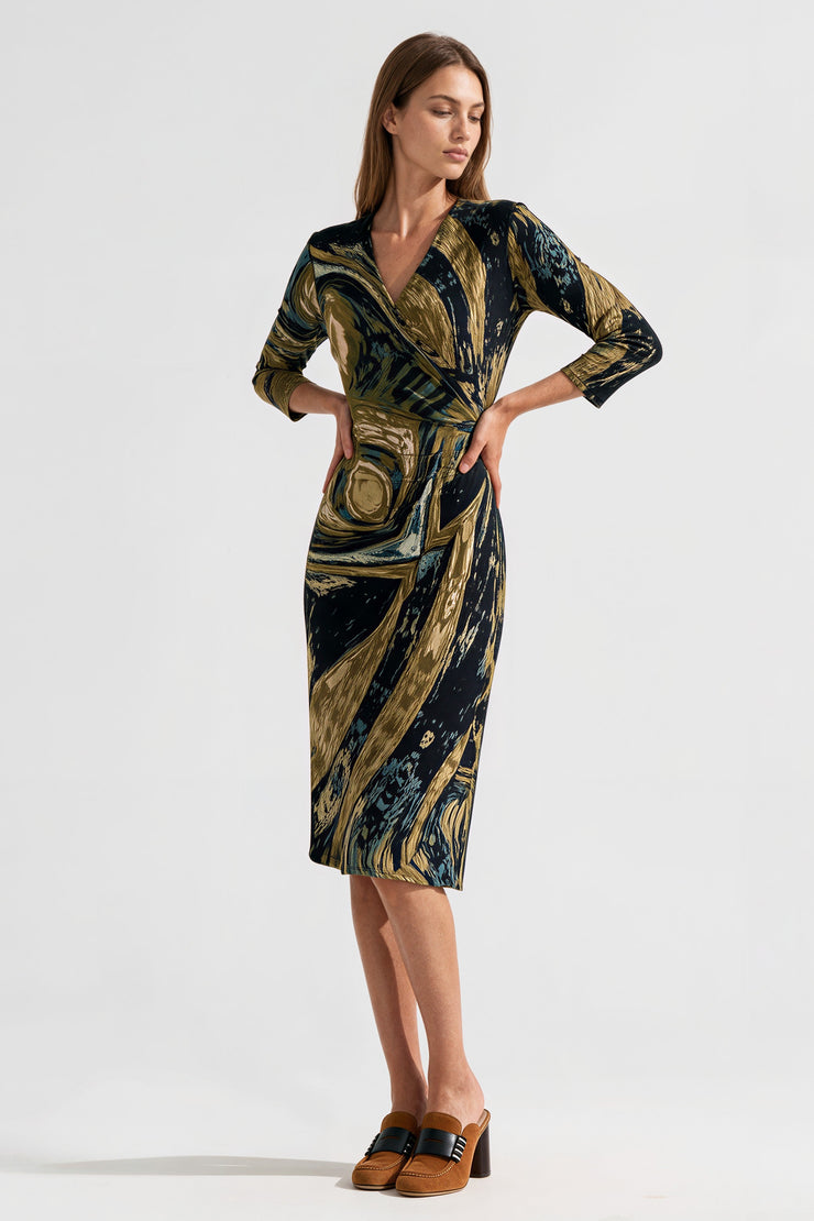 gold wrap dress long sleeve – EvaVarro neckline and a wrapover