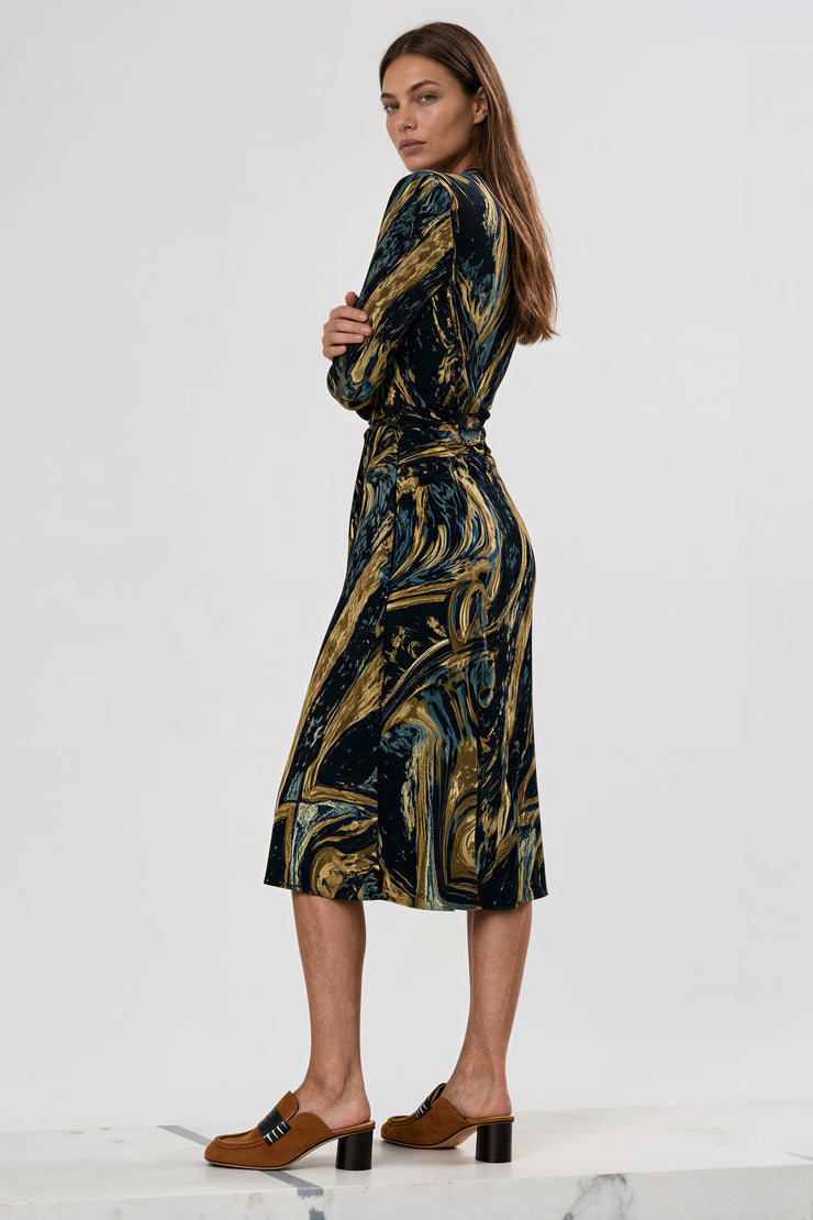 long sleeve gold wrap dress – EvaVarro Style: D2942-2853