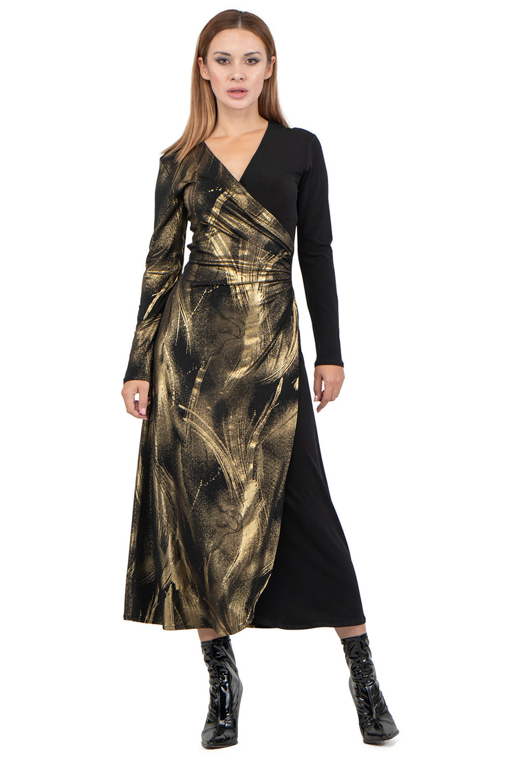 Long Sleeve Long A Line Wrap Dress