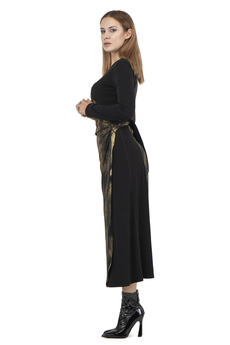 Long Sleeve Long A Line Wrap Dress