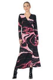 Long Sleeve Long A Line Wrap Dress