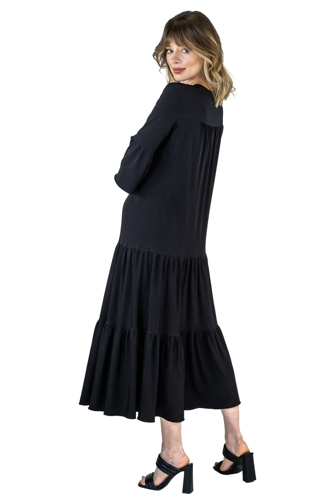 3/4 Sleeve Yoke Tier Dress