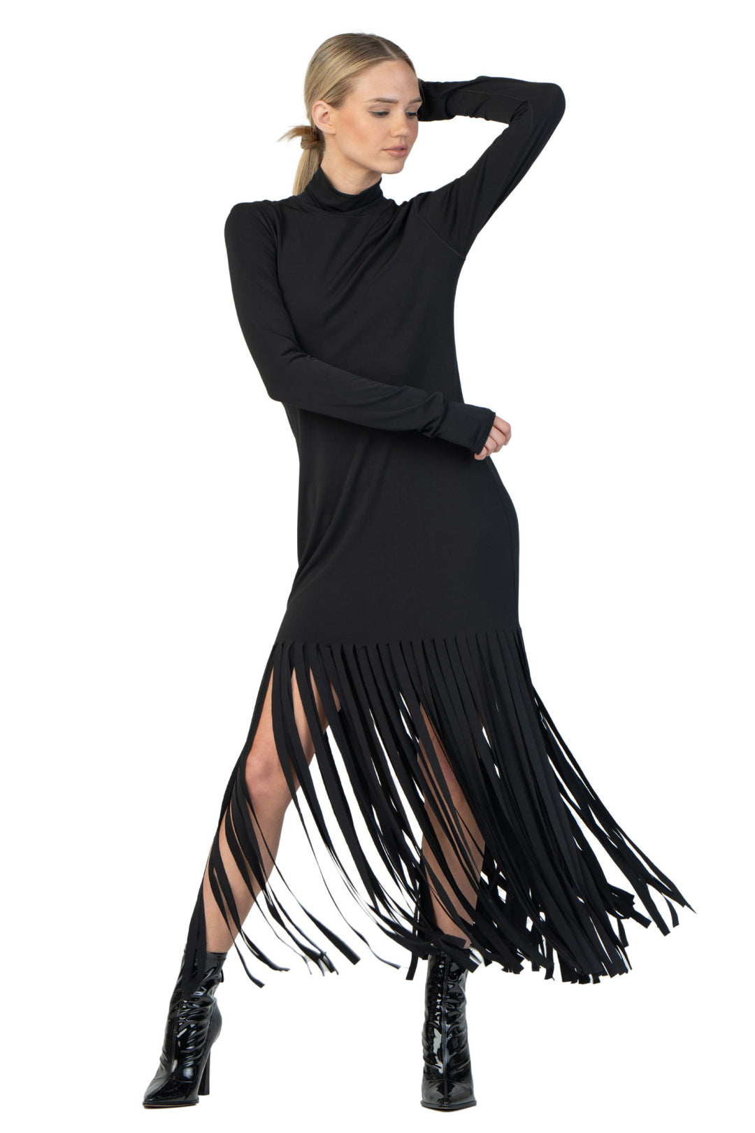 Kadas Mock Neck Fringe Dress