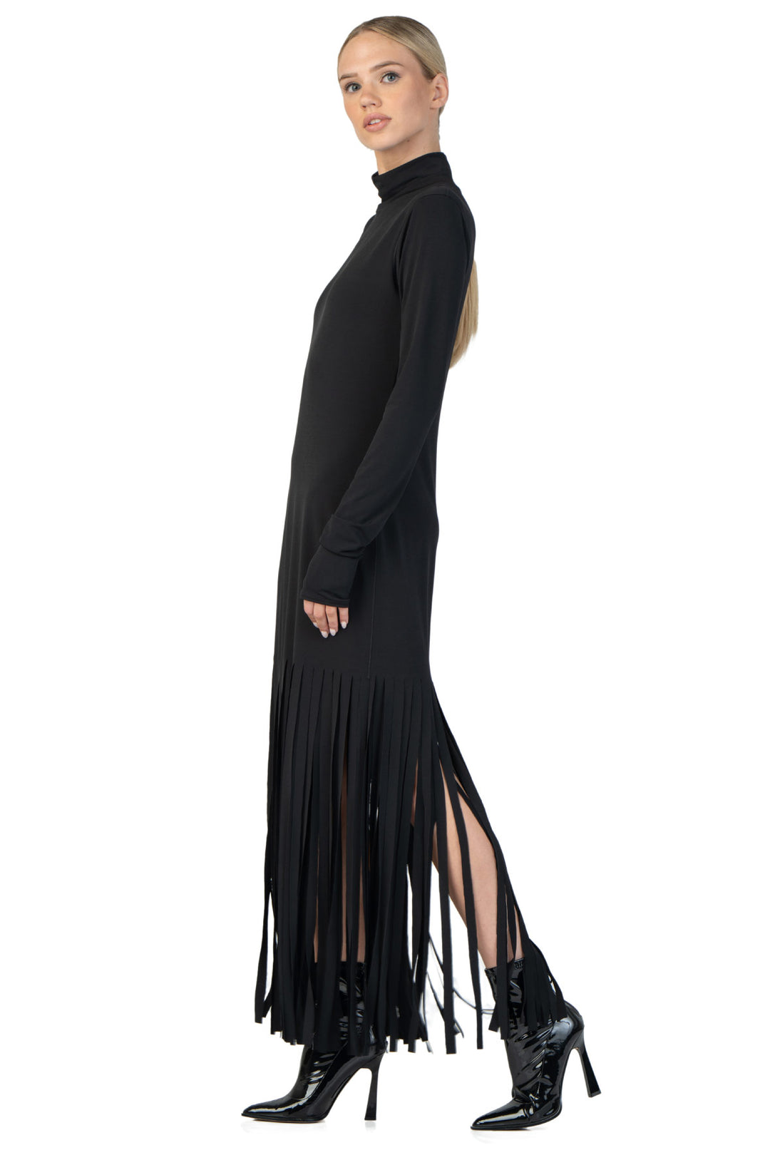 Kadas Mock Neck Fringe Dress