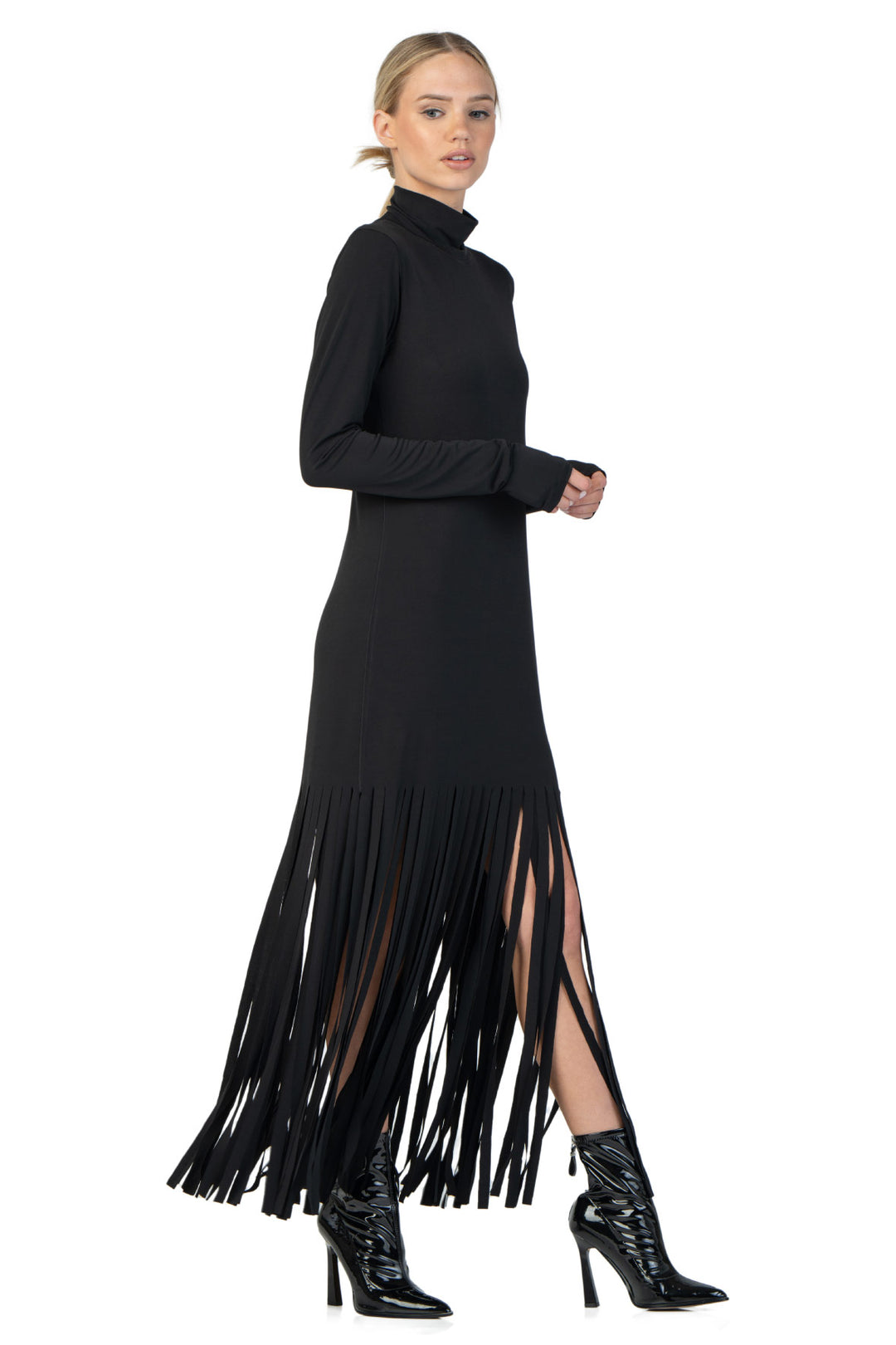 Kadas Mock Neck Fringe Dress